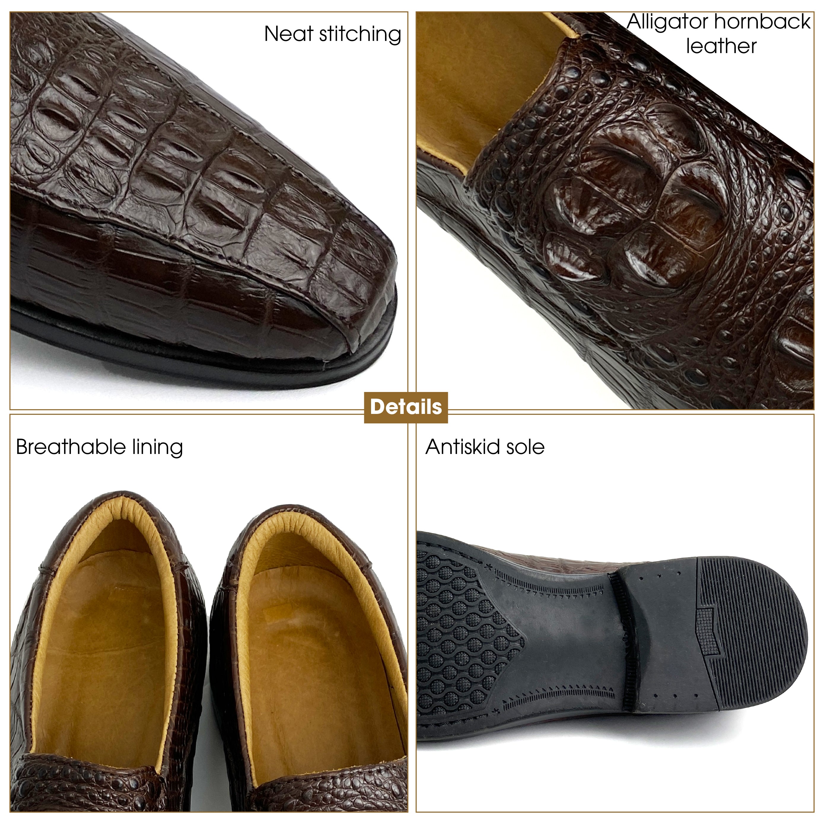 Dark Brown Mens Alligator Leather Slip-On Loafer Shoes | Crocodile Hornback Leather Loffer | SH53F