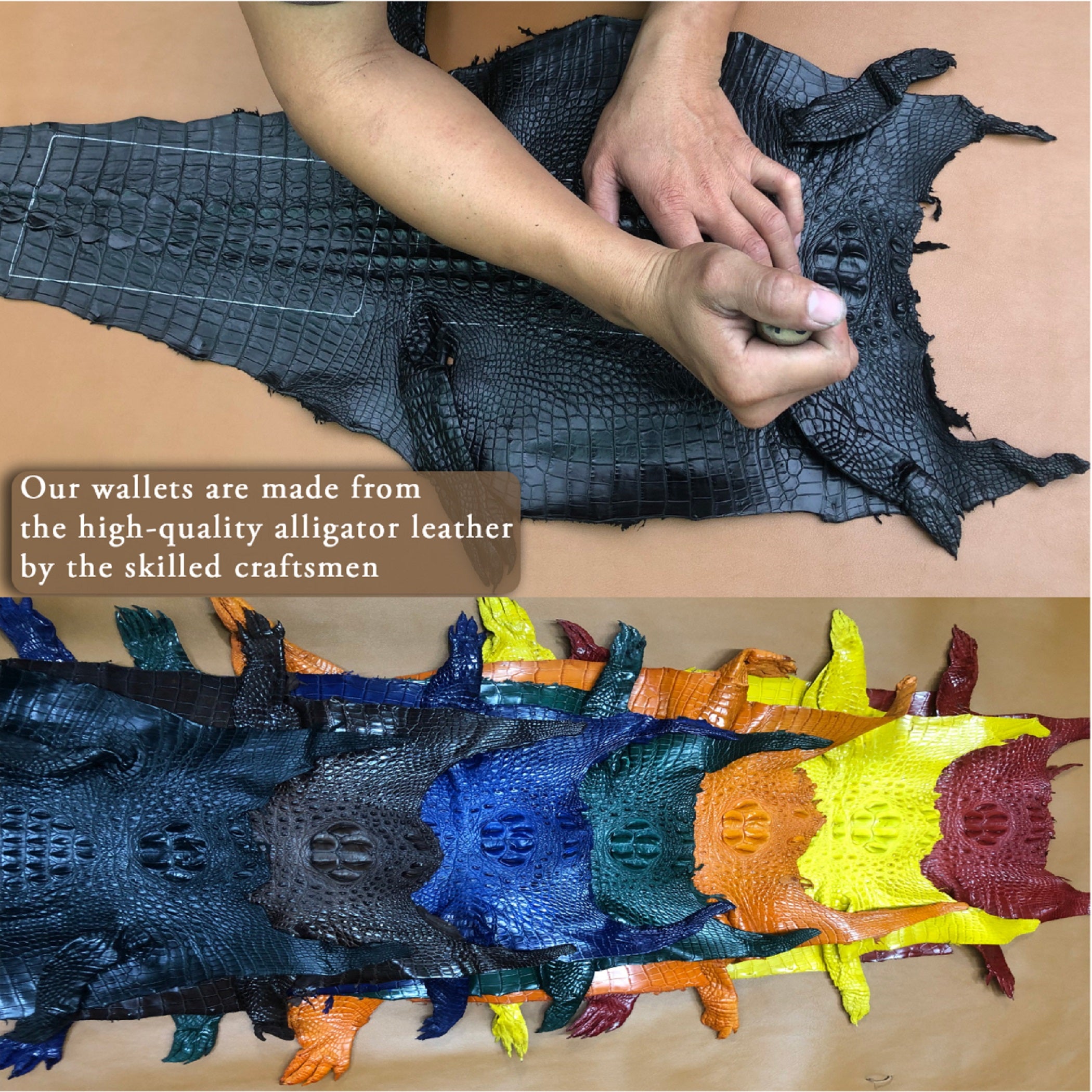 Black Alligator Long Wallet | Handmade Crocodile Leather Checkbook RFID Blocking | LON11
