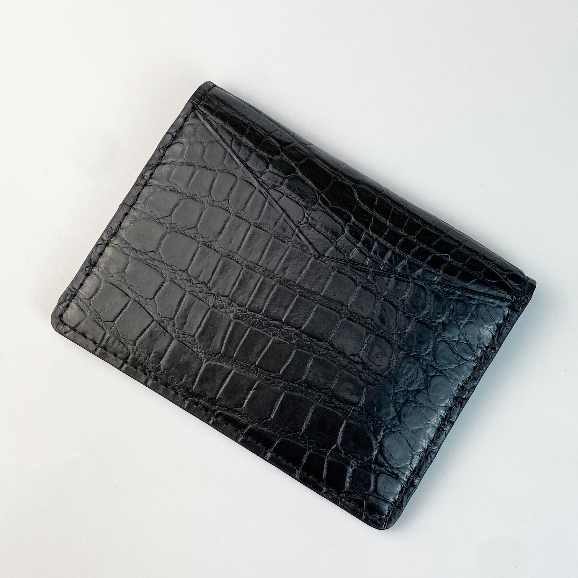 Black Slim Alligator Leather Credit Card Holder Double Side Crocodile Skin RFID Blocking | VINAM-84