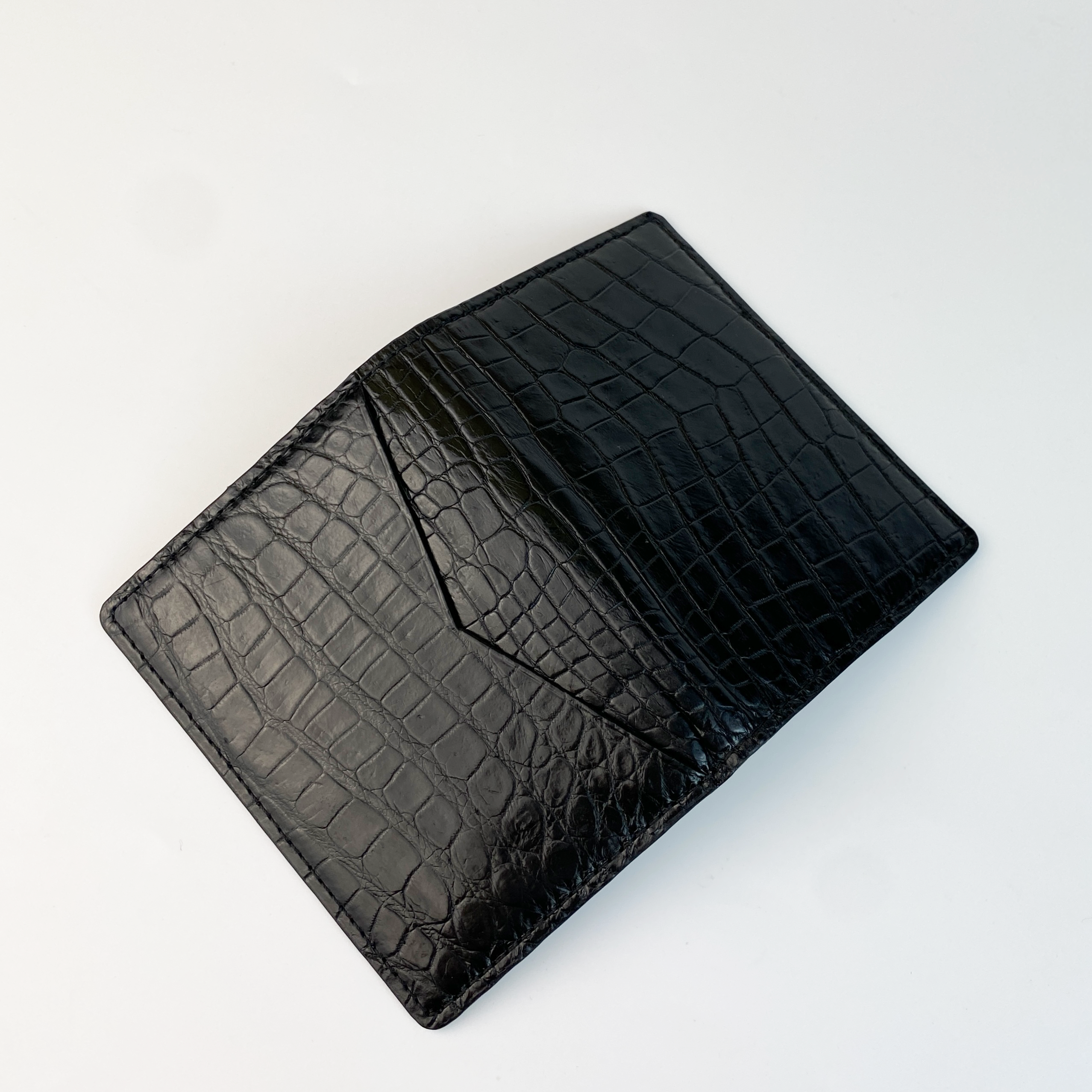 Black Slim Alligator Leather Credit Card Holder Double Side Crocodile Skin RFID Blocking | VINAM-84