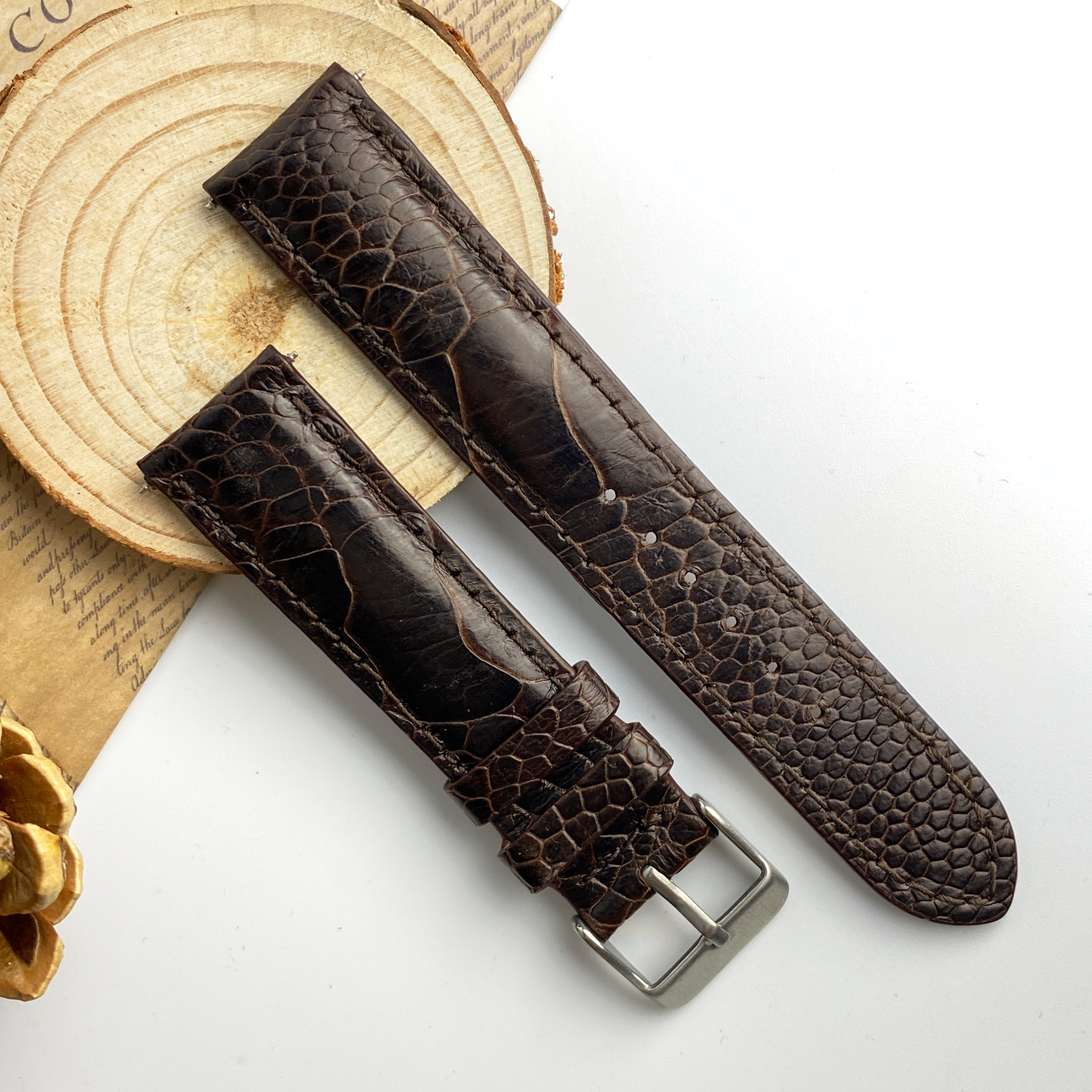 Brown Ostrich Leather Watch Band | Men Quick Release Replacement Wristwatch Strap | DH-31