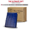 Navy Blue Alligator Leather Bifold Credit Card Holder Double Side Crocodile Skin with RFID Blocking | VINAM-86