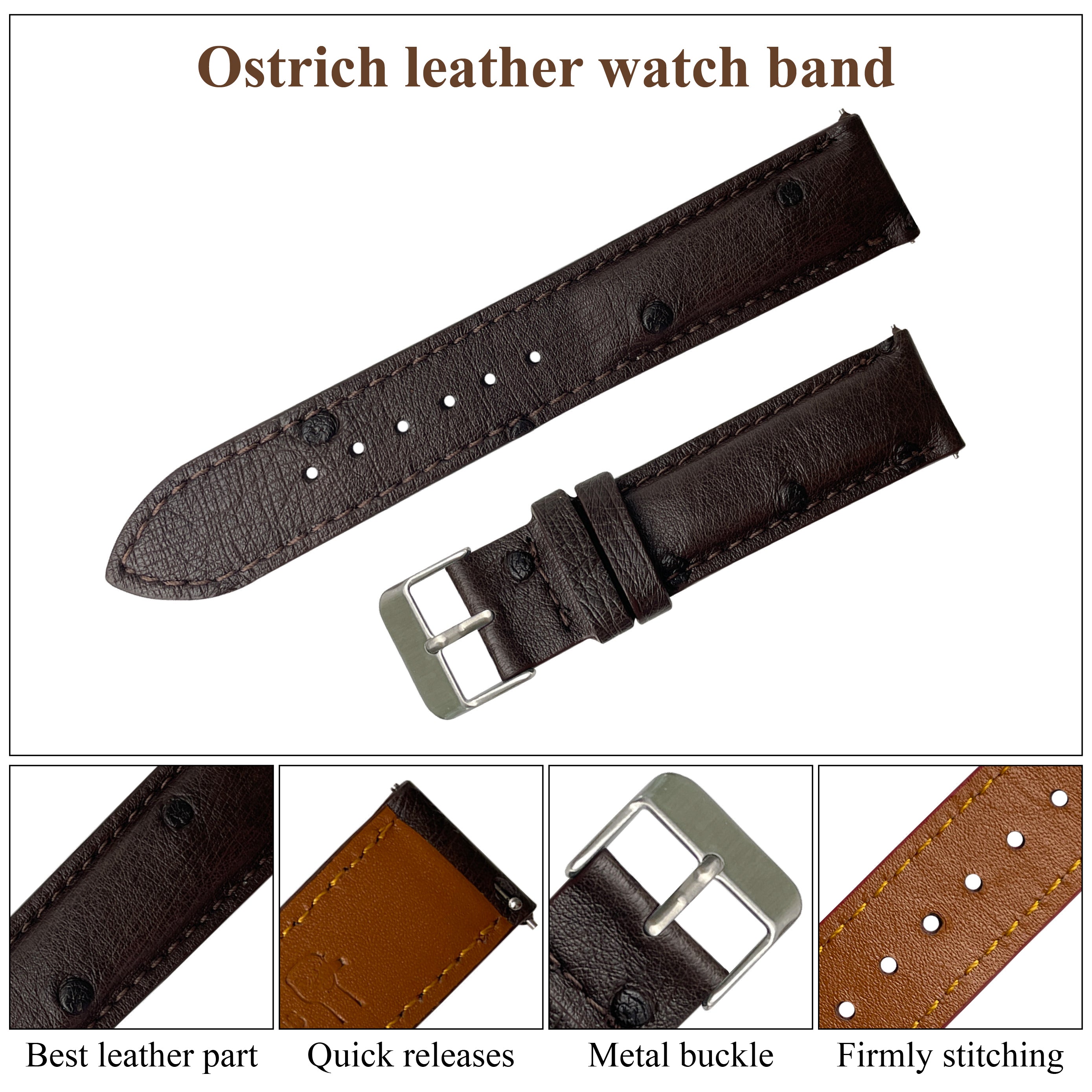 Dark Brown Genuine Ostrich Watch Strap Quick Release