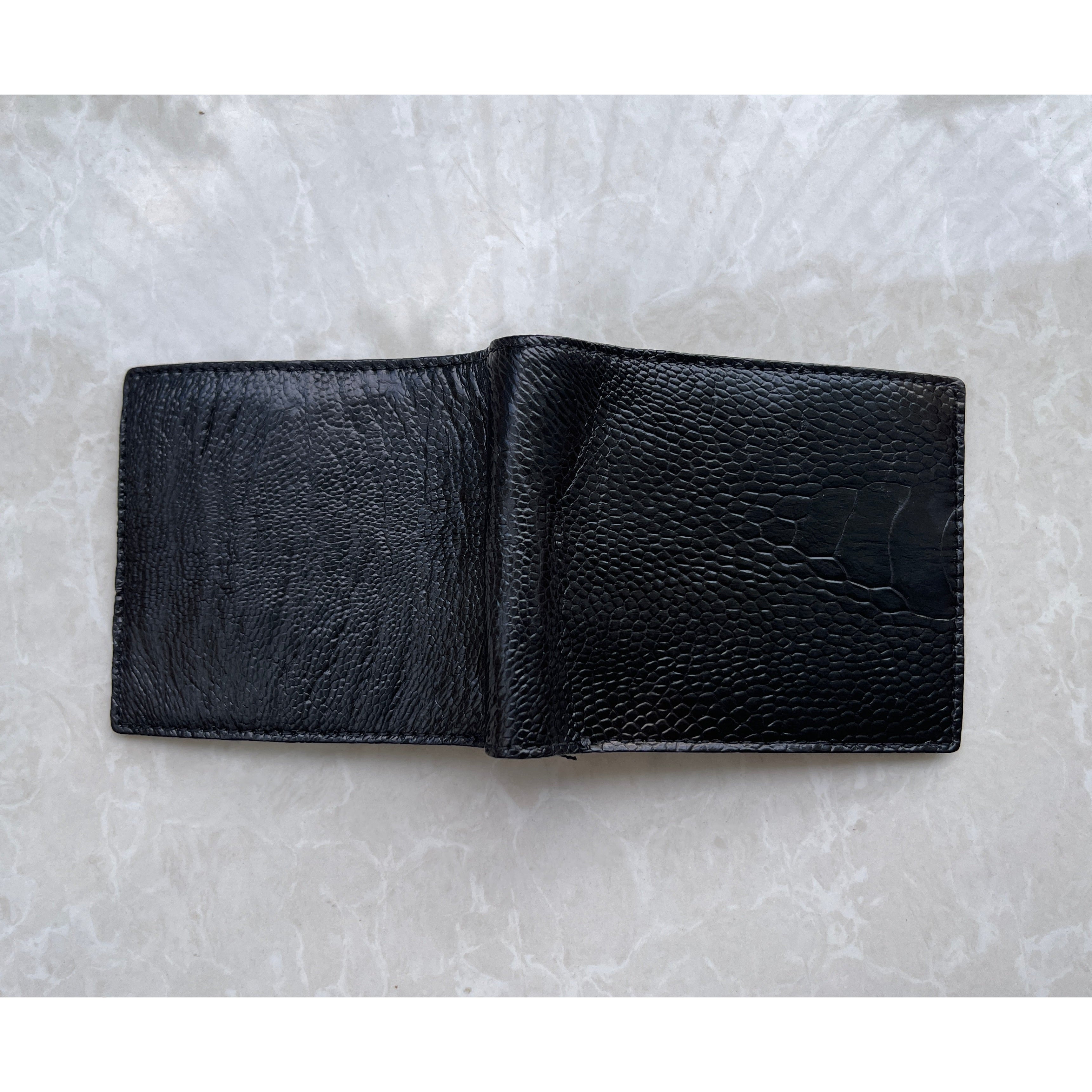 Handmade Luxury Black Ostrich Leather Bifold Wallet RFID Blocking For Men | VINAM-96