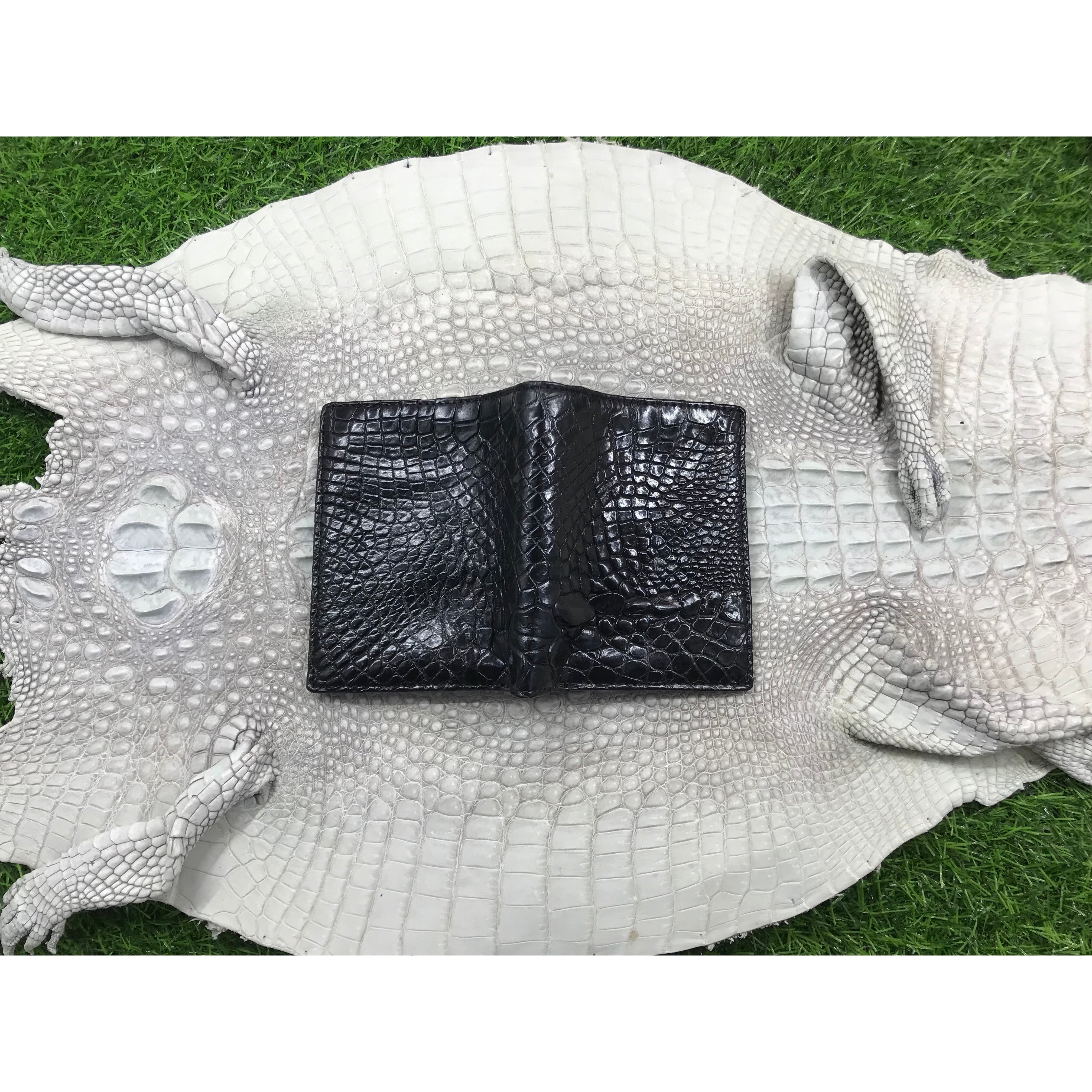 Black Alligator Skin Bifold Vertical Wallet For Men | Handmade Crocodile Leather Wallet RFID Blocking | VL5681