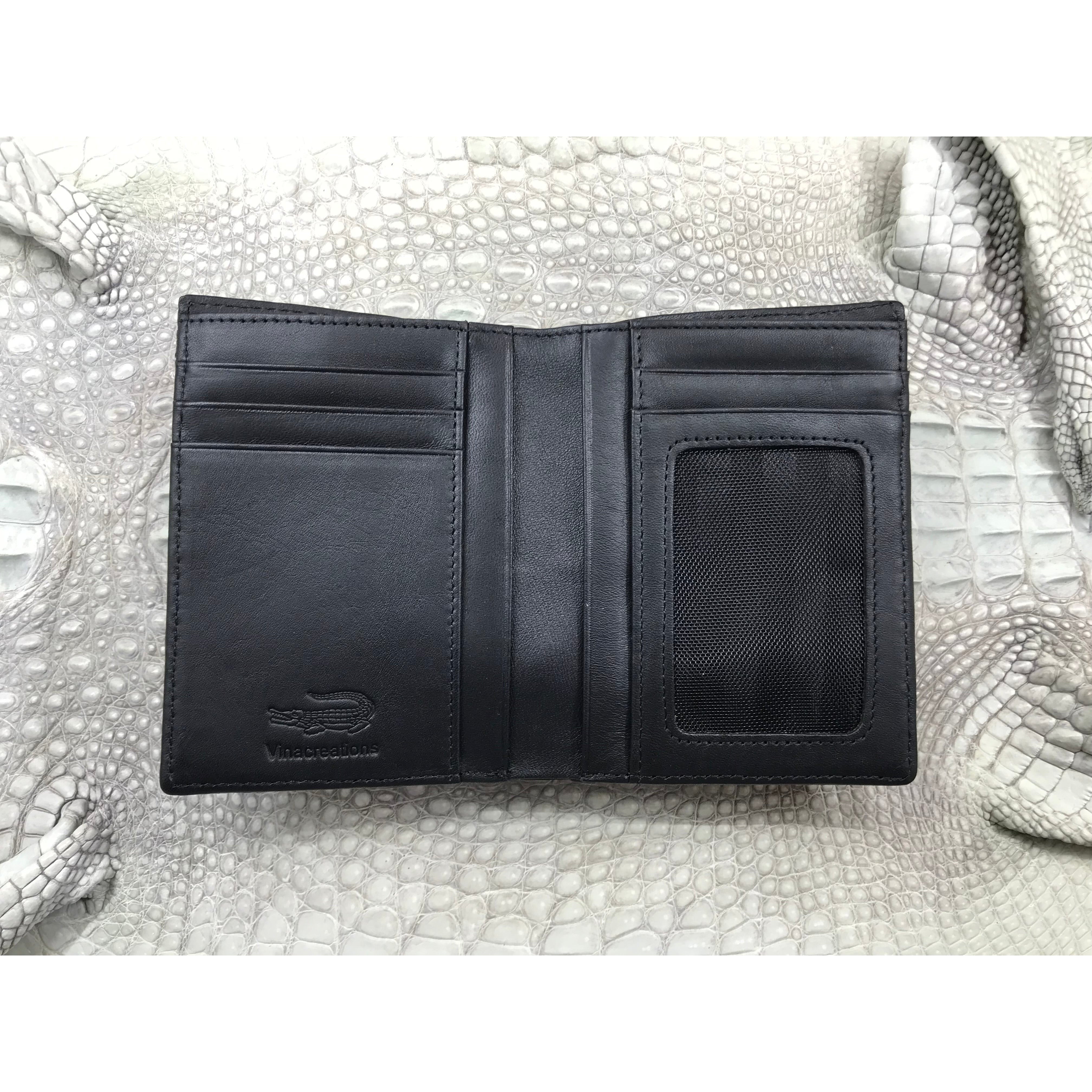 Black Alligator Skin Bifold Vertical Wallet For Men | Handmade Crocodile Leather Wallet RFID Blocking | VL5681