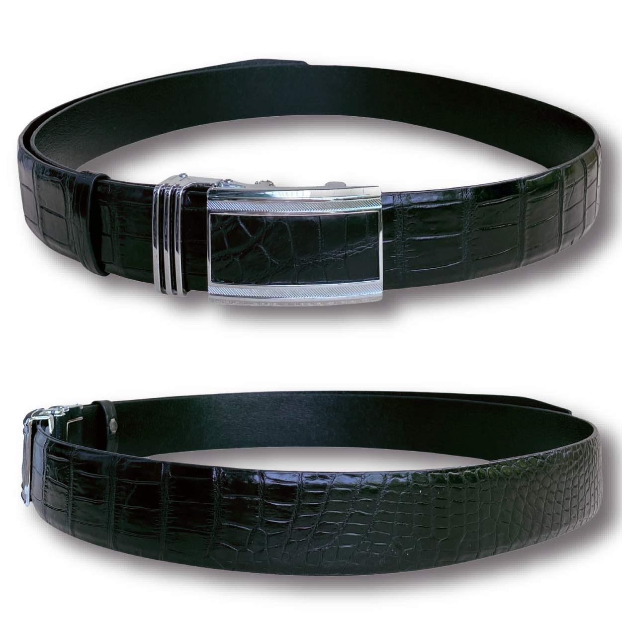 Vintage Black Alligator Belt For Men With Automatic Buckle | BE-BLA-01