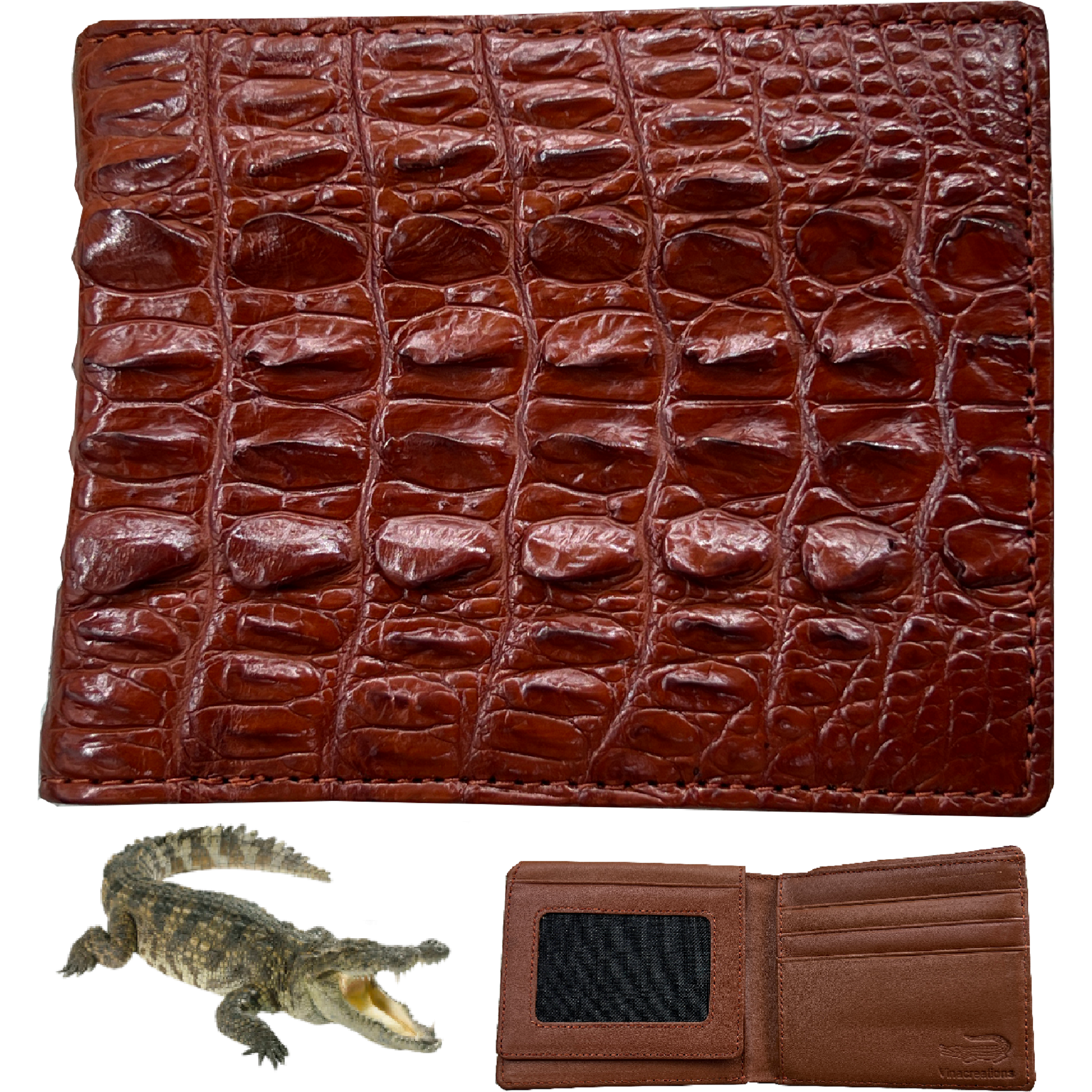 Light Brown Alligator Leather Bifold Wallet RFID Blocking For Men
