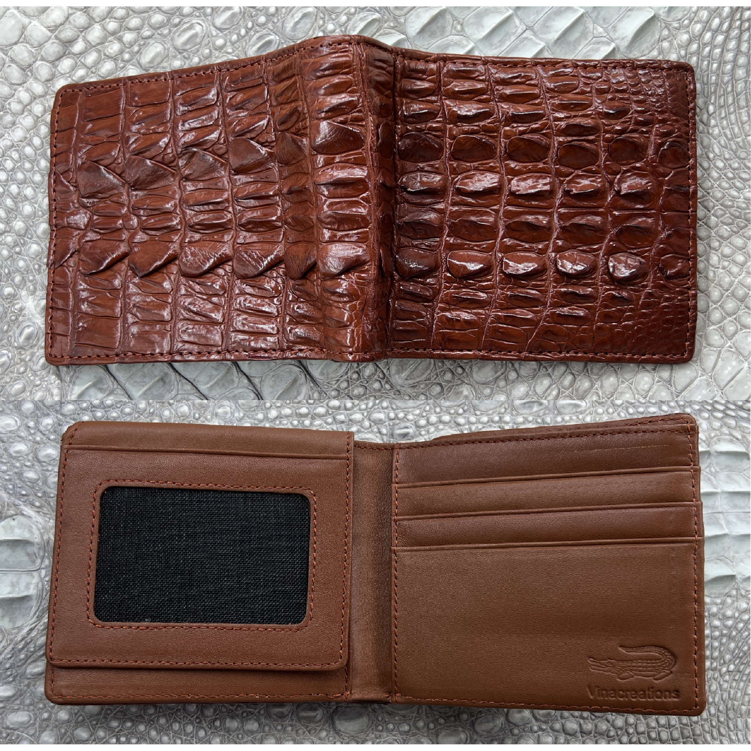 Light Brown Alligator Leather Bifold Wallet RFID Blocking For Men