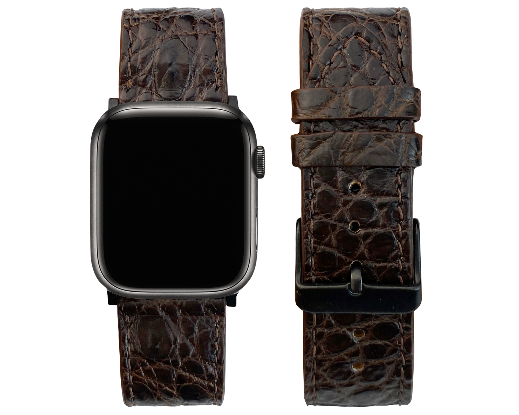 Dark Brown Flat Alligator Leather Strap For Apple Watch Ultra Series 8 7 6 5 4 3 SE | AW-23