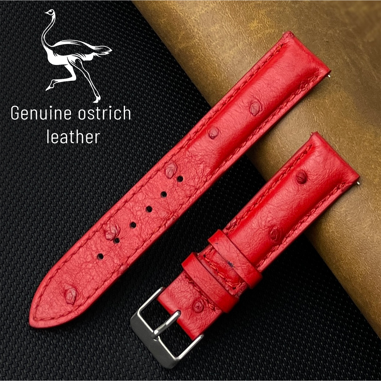 Red Genuine Ostrich Watch Strap Quick Release DH-190