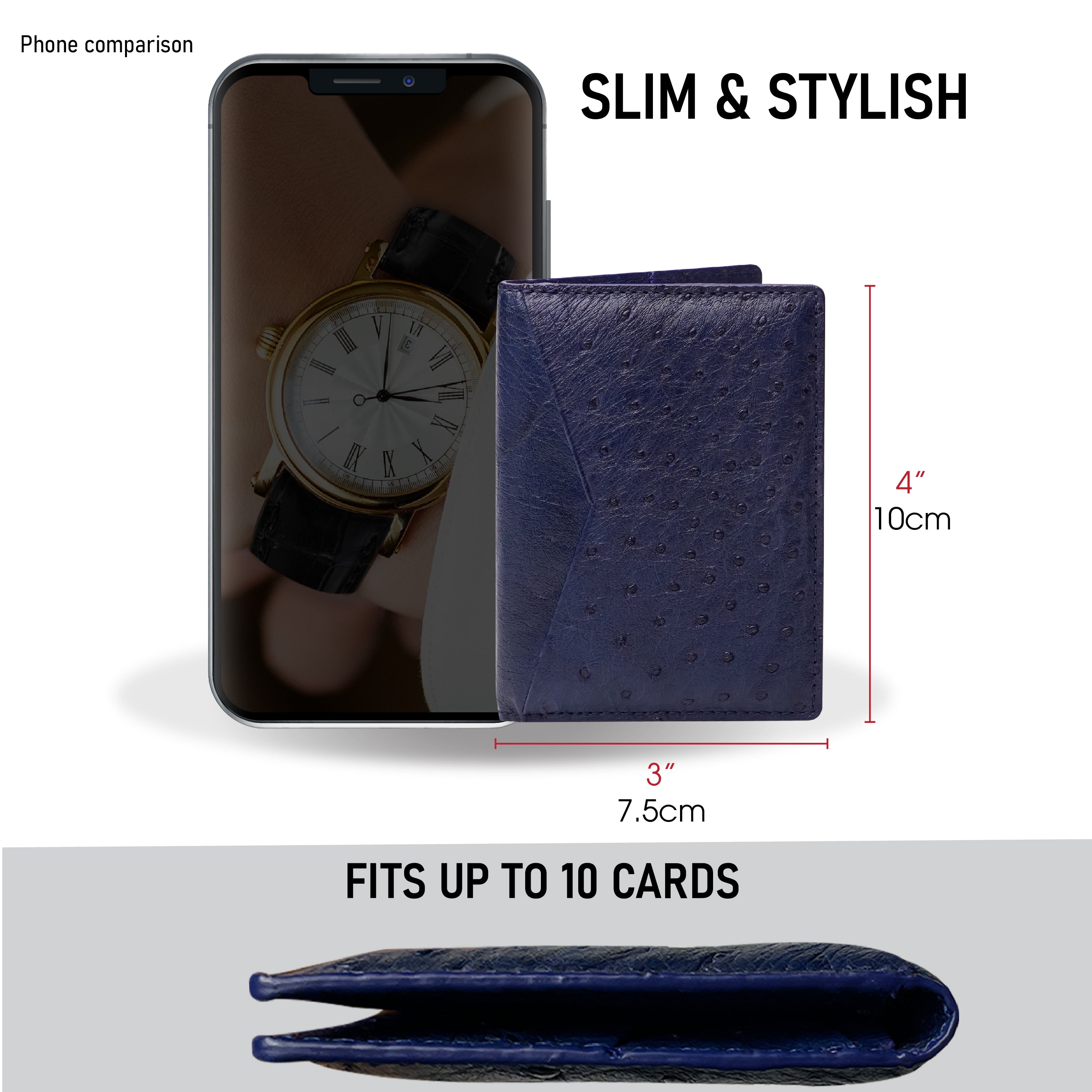 Blue Double Side Ostrich Leather Credit Card Holder | RFID Blocking | CARDOS-04