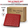 Red Black Double Side Ostrich Leather Bifold Handmade Wallet RFID Blocking | VINAMOS-71