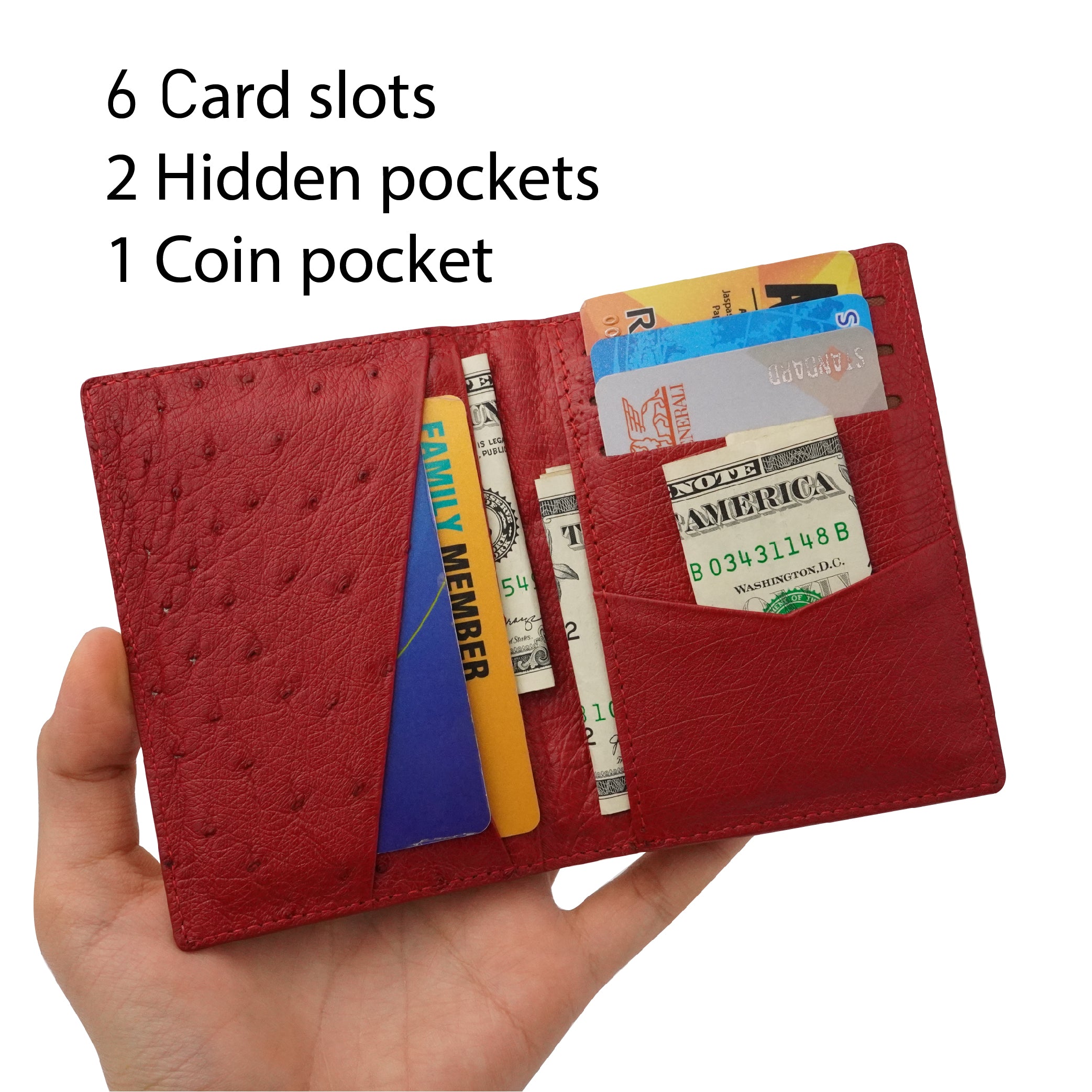 Red Double Side Ostrich Leather Credit Card Holder | RFID Blocking | CARDOS-07