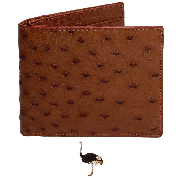 Slim Leather Wallet, Ostrich Print,Brown