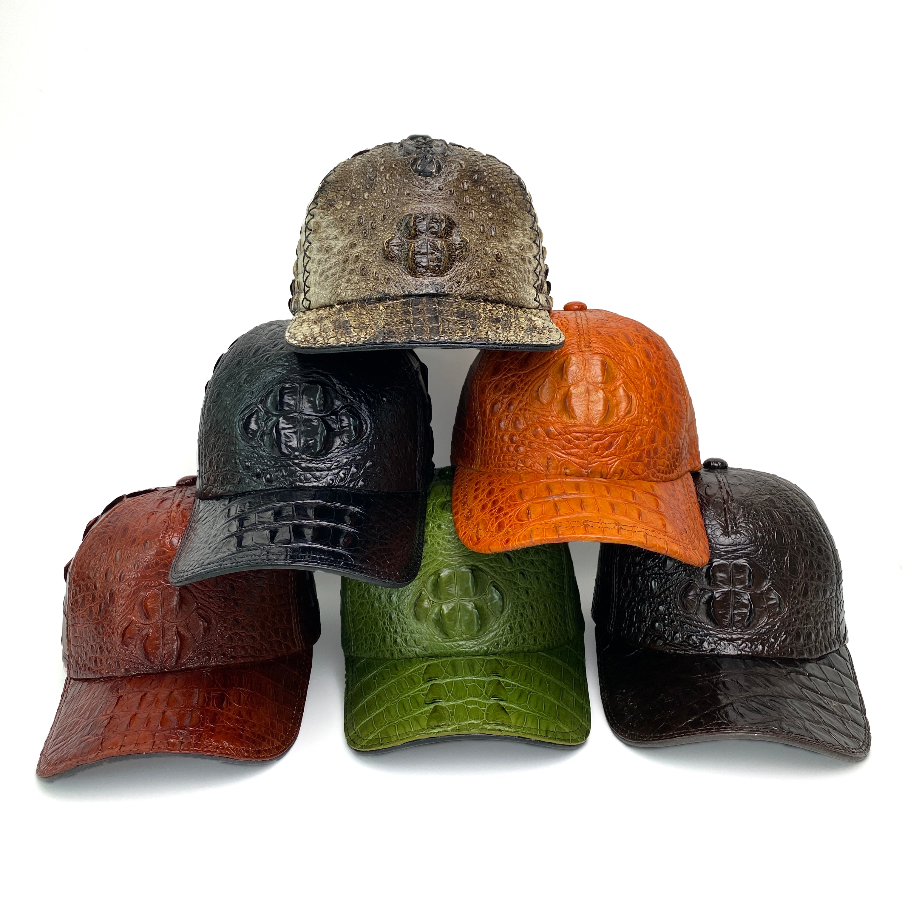 Green Alligator Leather Outdoor Cap | Men Exotic Skin Baseball Cap With Strapback | HAT-GRE-55