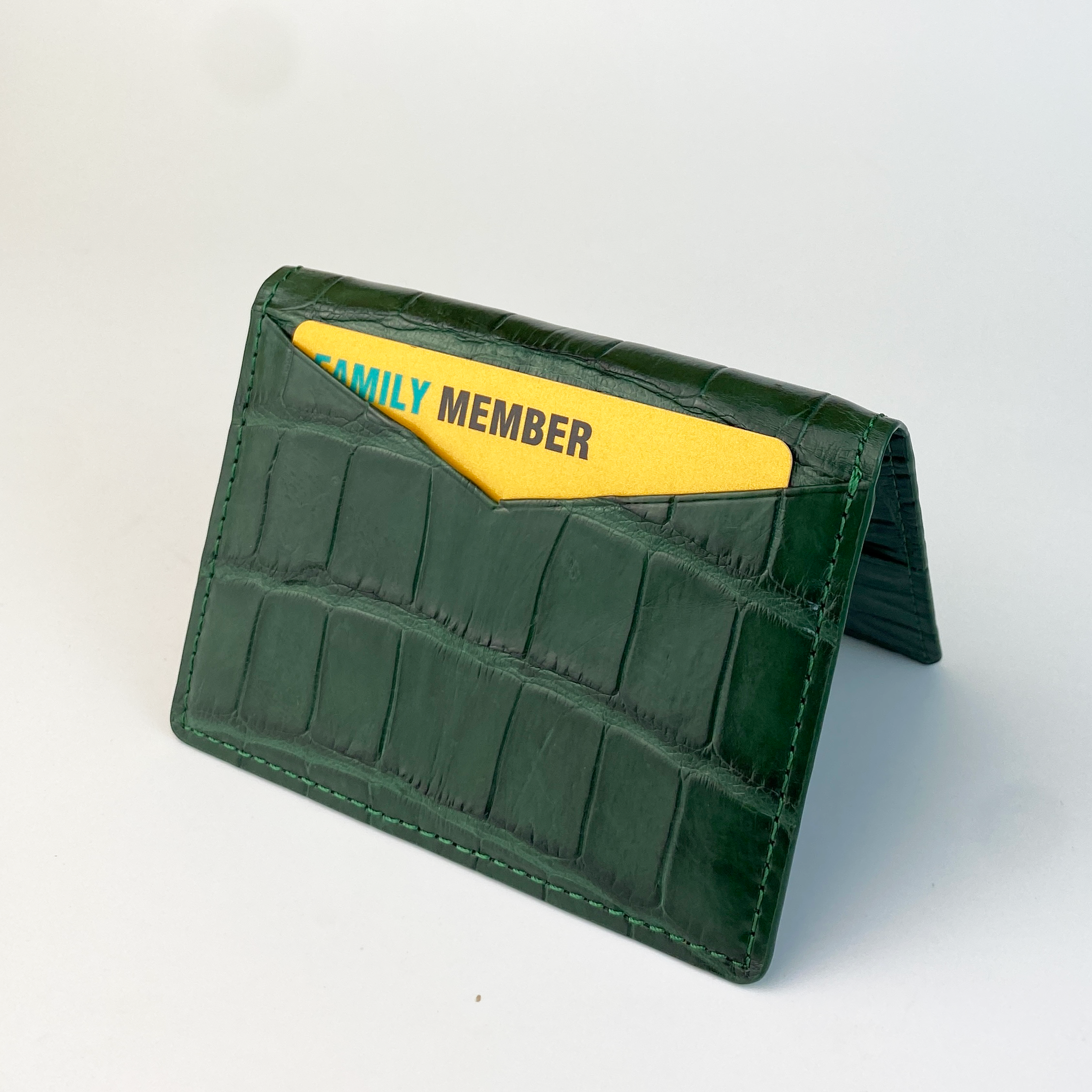 Green Alligator Leather Bifold Credit Card Holder Double Side | RFID Blocking | GREEN-CARD-14