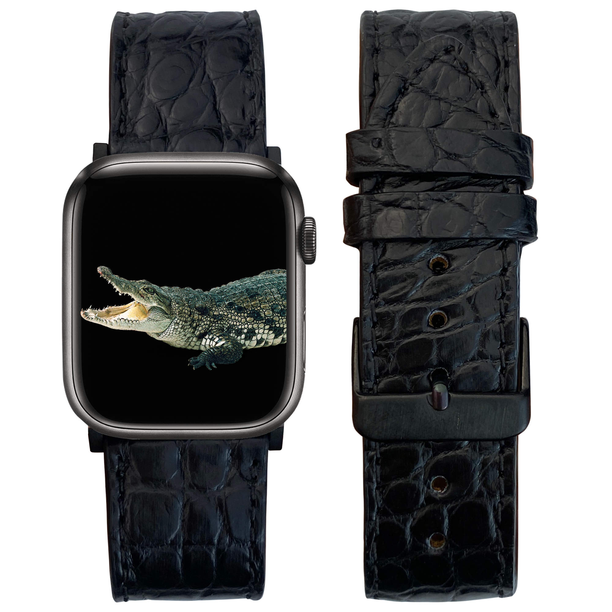 Black Flat Alligator Leather Strap For Apple Watch
