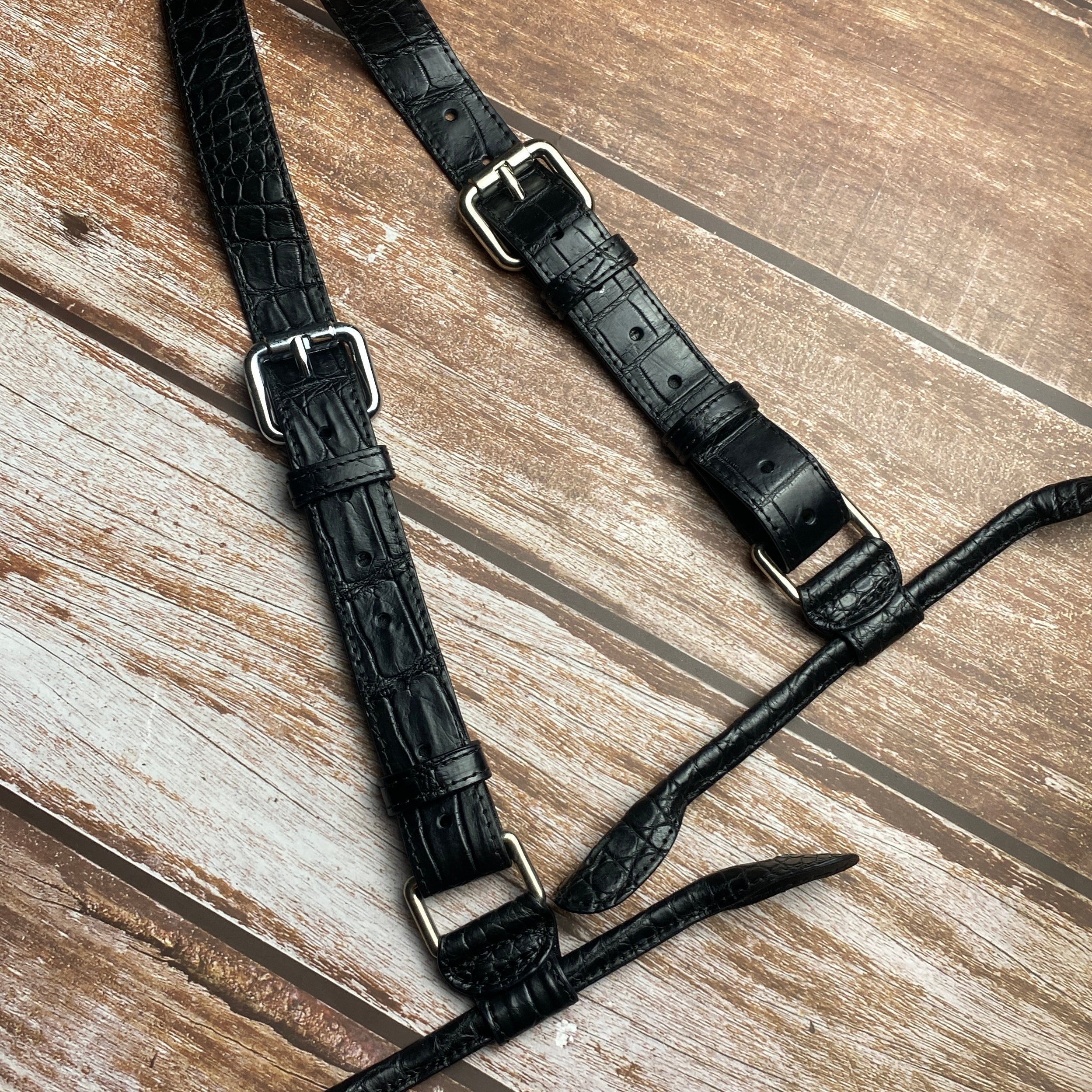 Alligator Y-Back Black Leather Suspenders Men Button End - Groomsmen Suspenders - Wedding Groom Suspenders Adjustable - Vinacreations