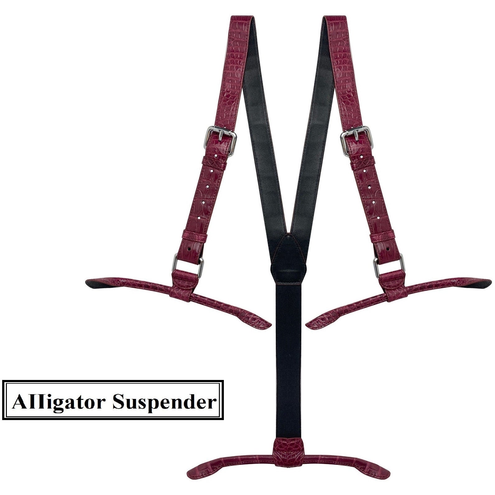 Alligator Y-Back Burgundy Leather Suspenders Men Button End - Groomsmen Suspenders - Wedding Groom Suspenders Adjustable - Vinacreations