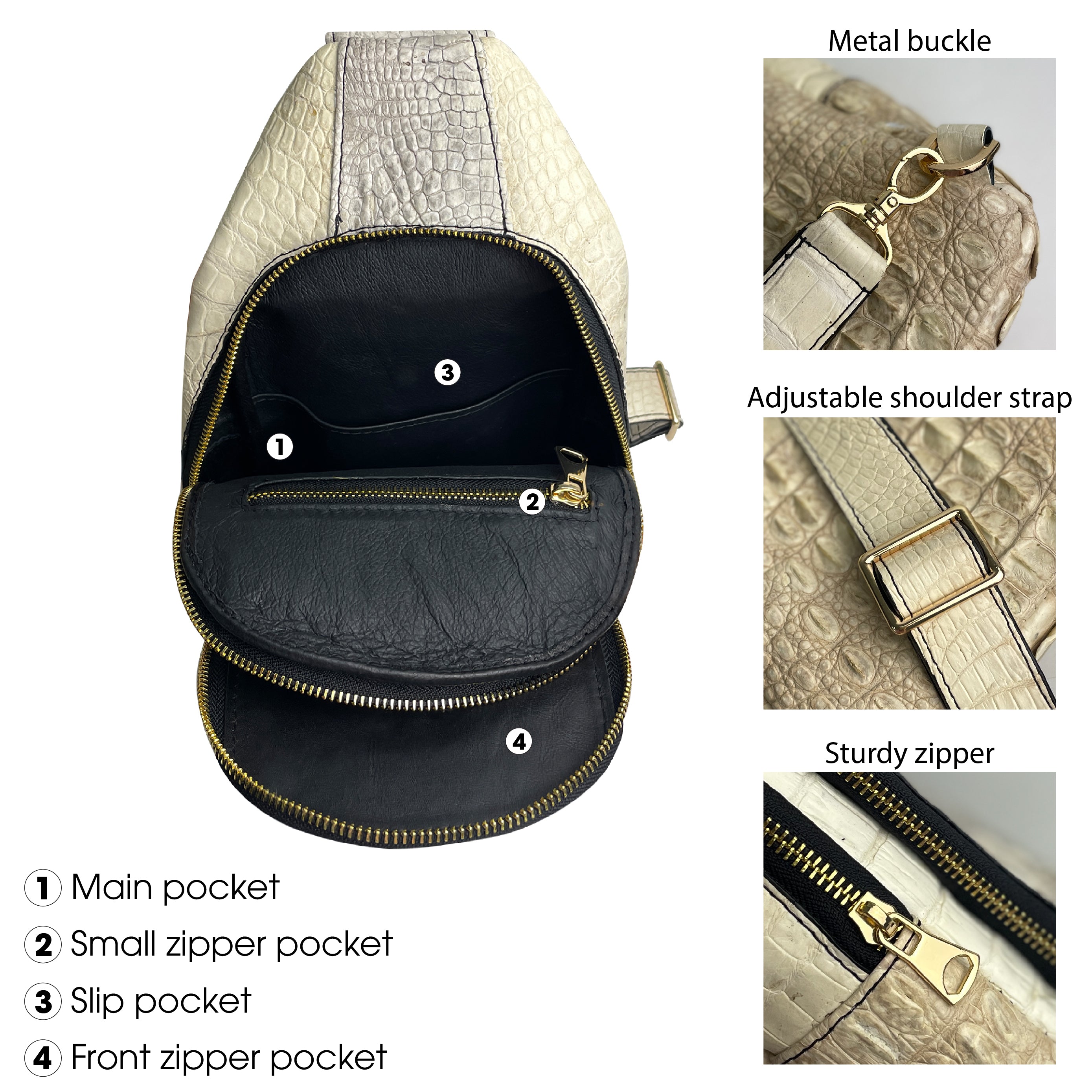 White Alligator Leather Crossbody Bag for Men Handmade (BUY 1 GET 1 WALLET) | BACKPACK-00