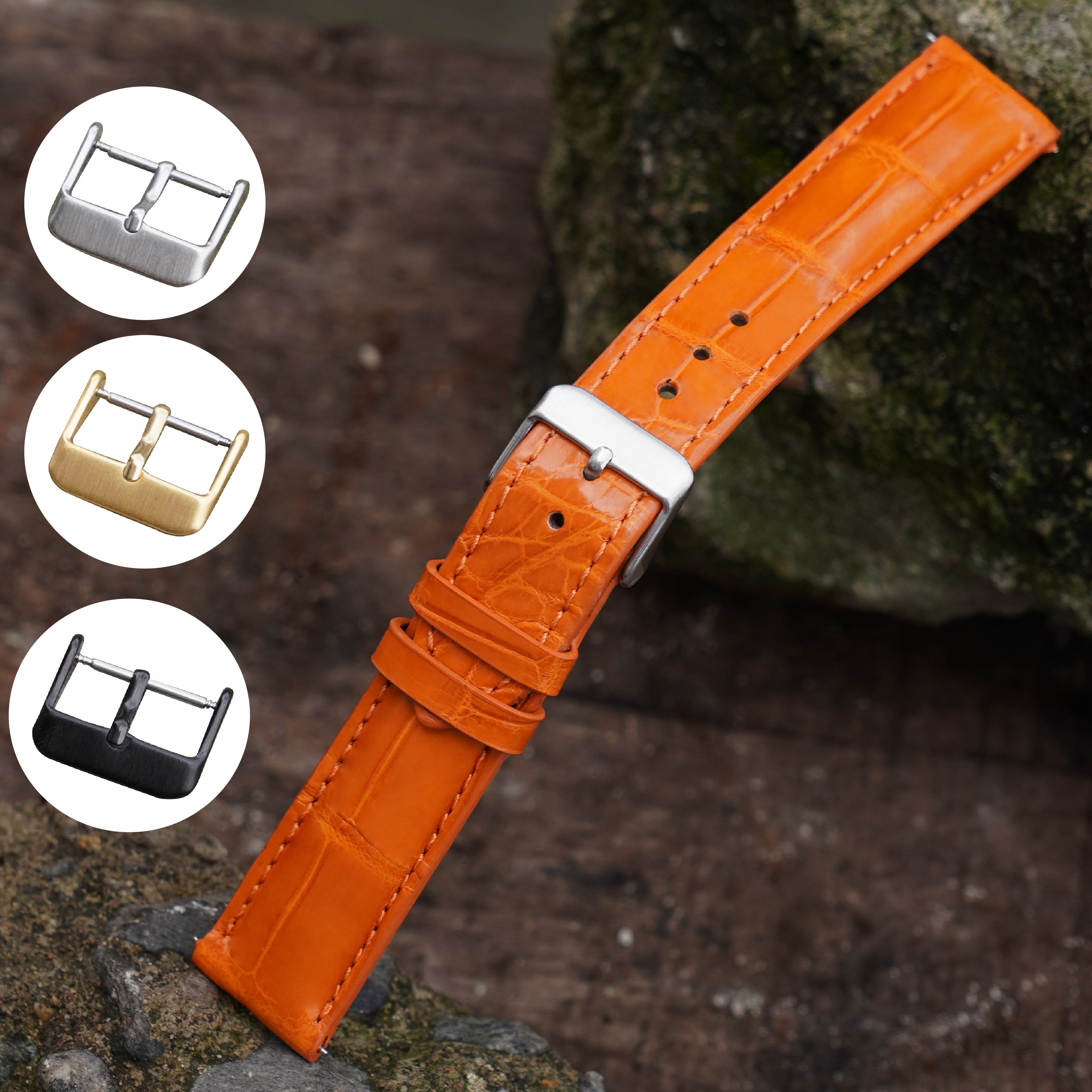 Orange Carrot Alligator Leather Watch Band