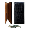 Black Alligator Long Wallet For Men | Vintage Crocodile Leather Checkbook RFID Blocking | LON16