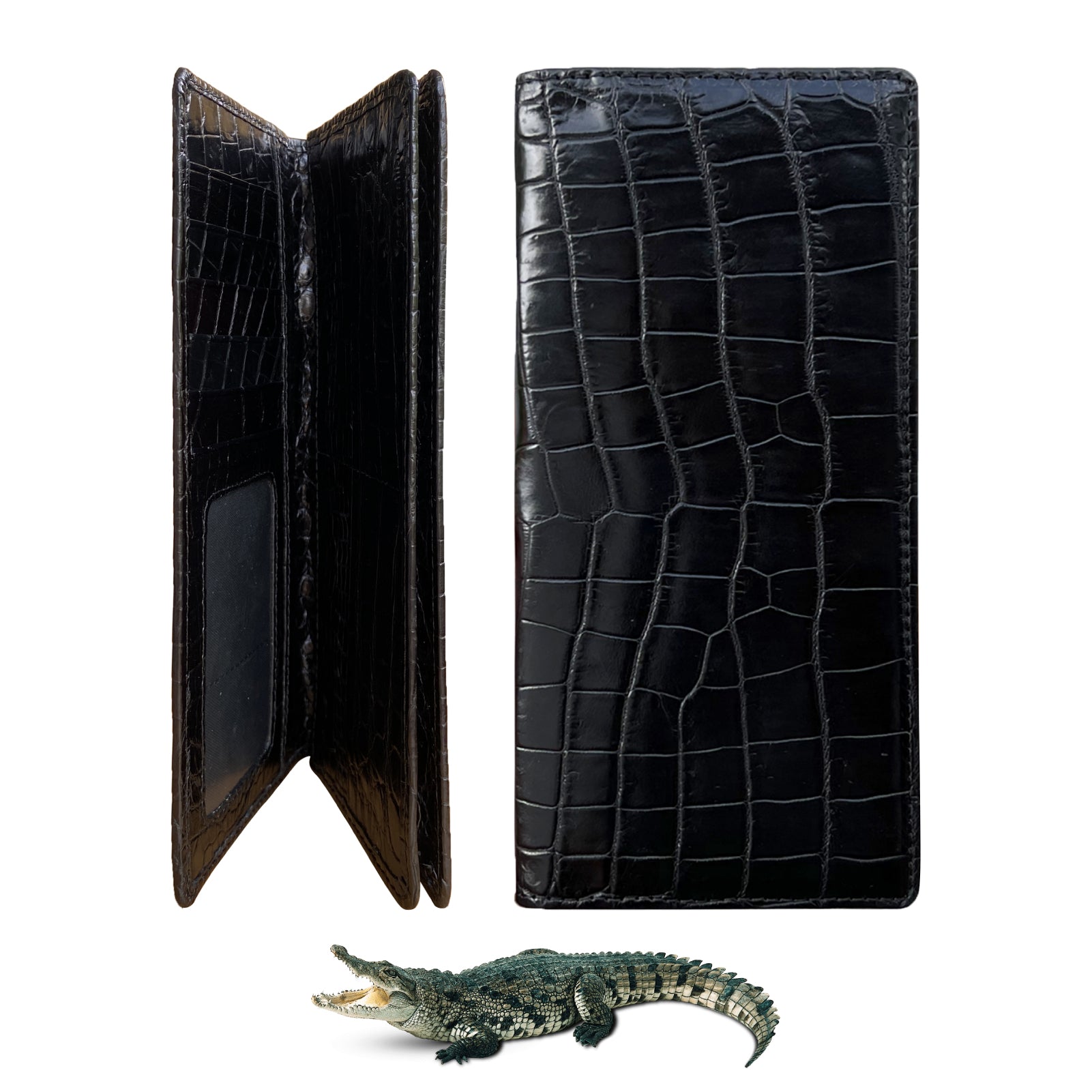 New Men's Crocodile Pattern Clutch Wallet With Multiple Card Slots