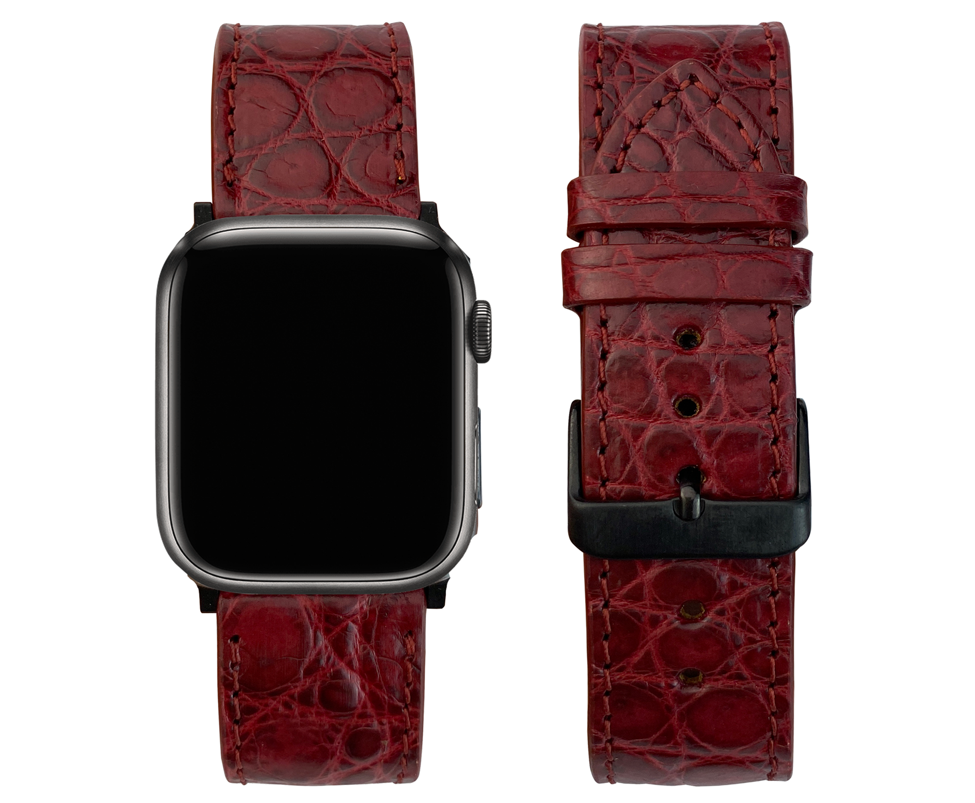 Burgundy Flat Alligator Leather Strap For Apple Watch