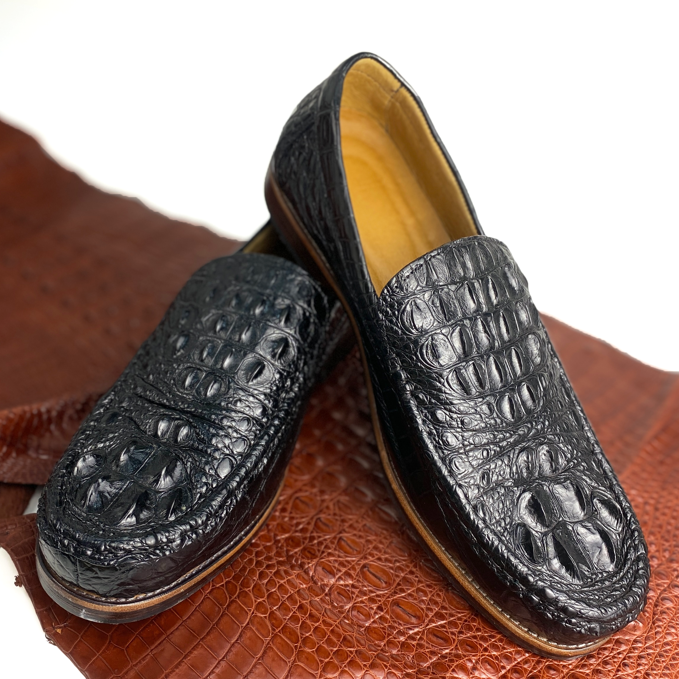 Handmade Black Mens Alligator Boat Loafer | Crocodile Casual Moccasins Loafers For Men | SH81K42