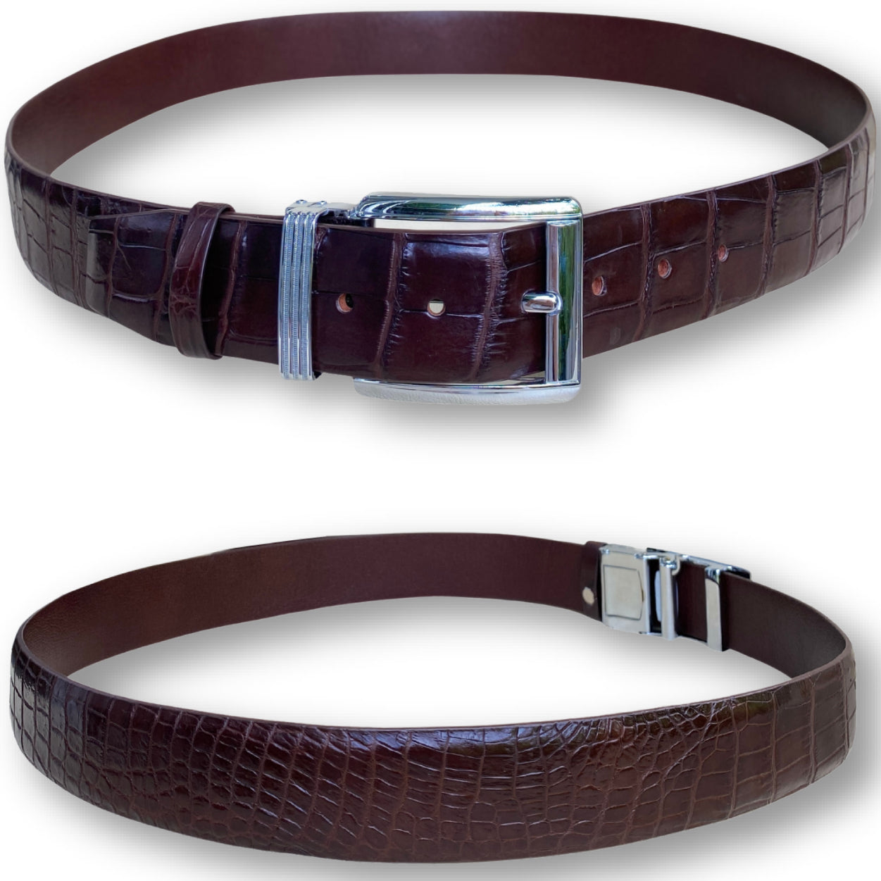 Premium Dark Brown Alligator Belt Men's - Pin Buckle 