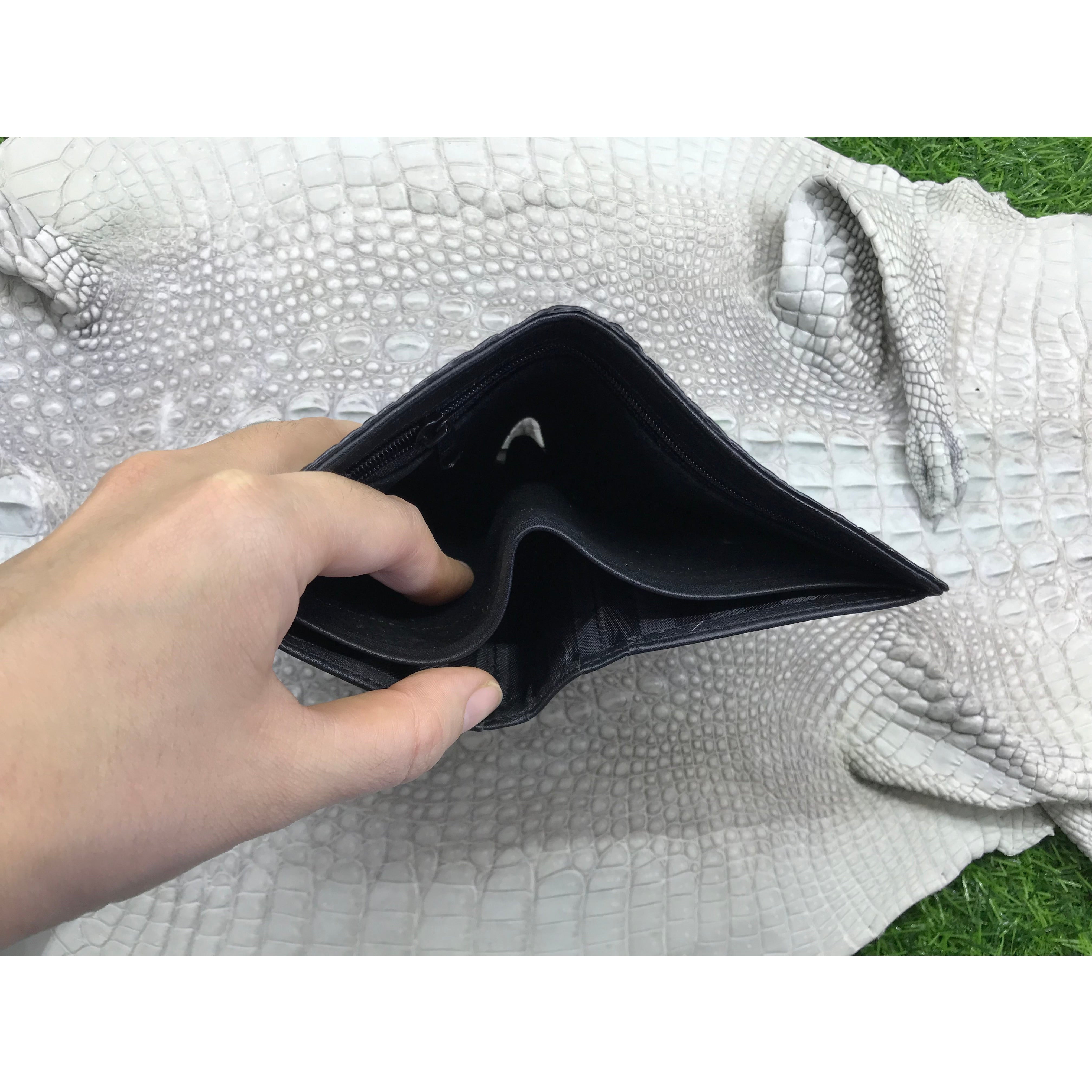 Black Alligator Horn Back Skin Bifold Vertical Wallet For Men | Handmade Crocodile Leather Wallet RFID Blocking | VL5678 - Vinacreations