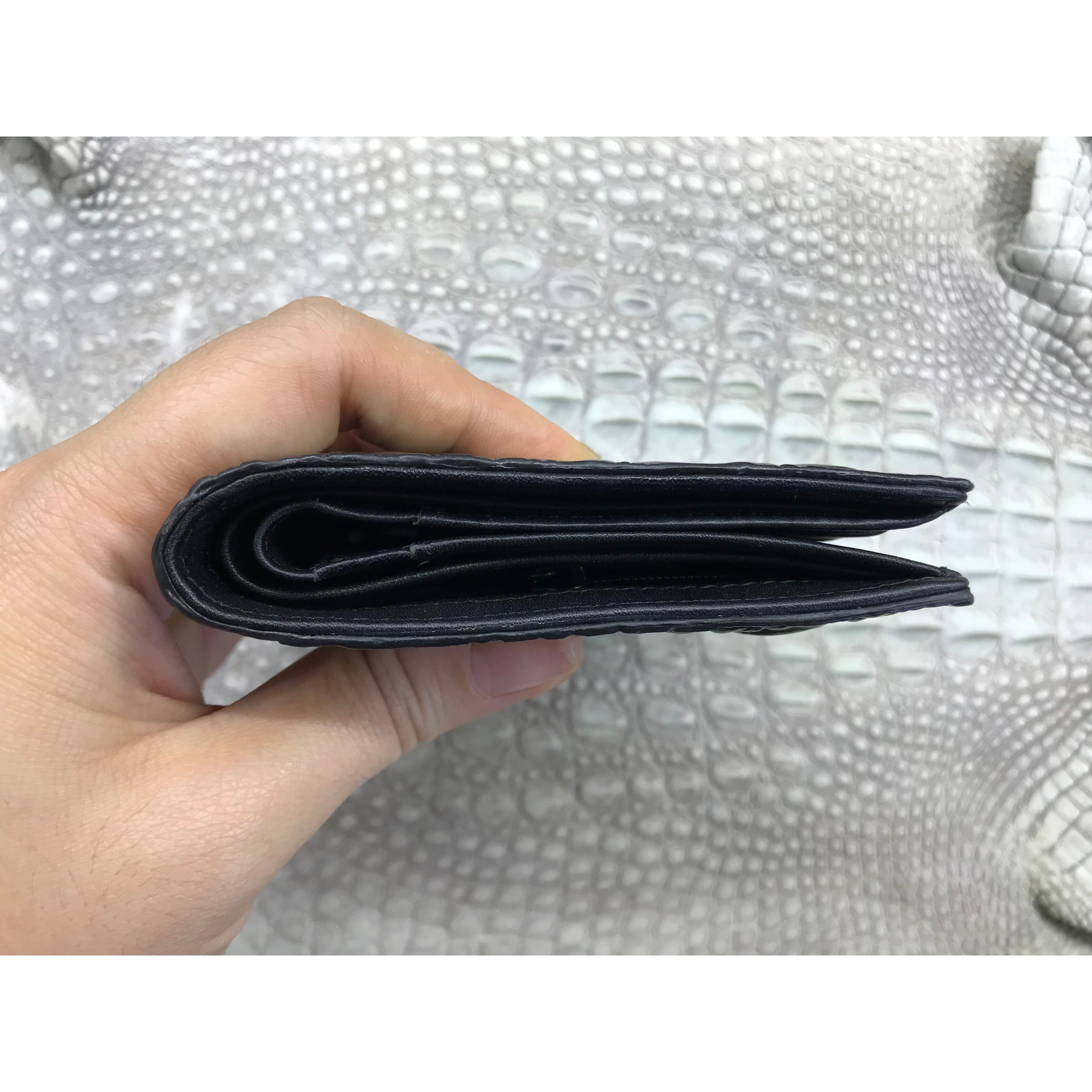 Black Alligator Horn Back Skin Bifold Vertical Wallet For Men | Handmade Crocodile Leather Wallet RFID Blocking | VL5678 - Vinacreations