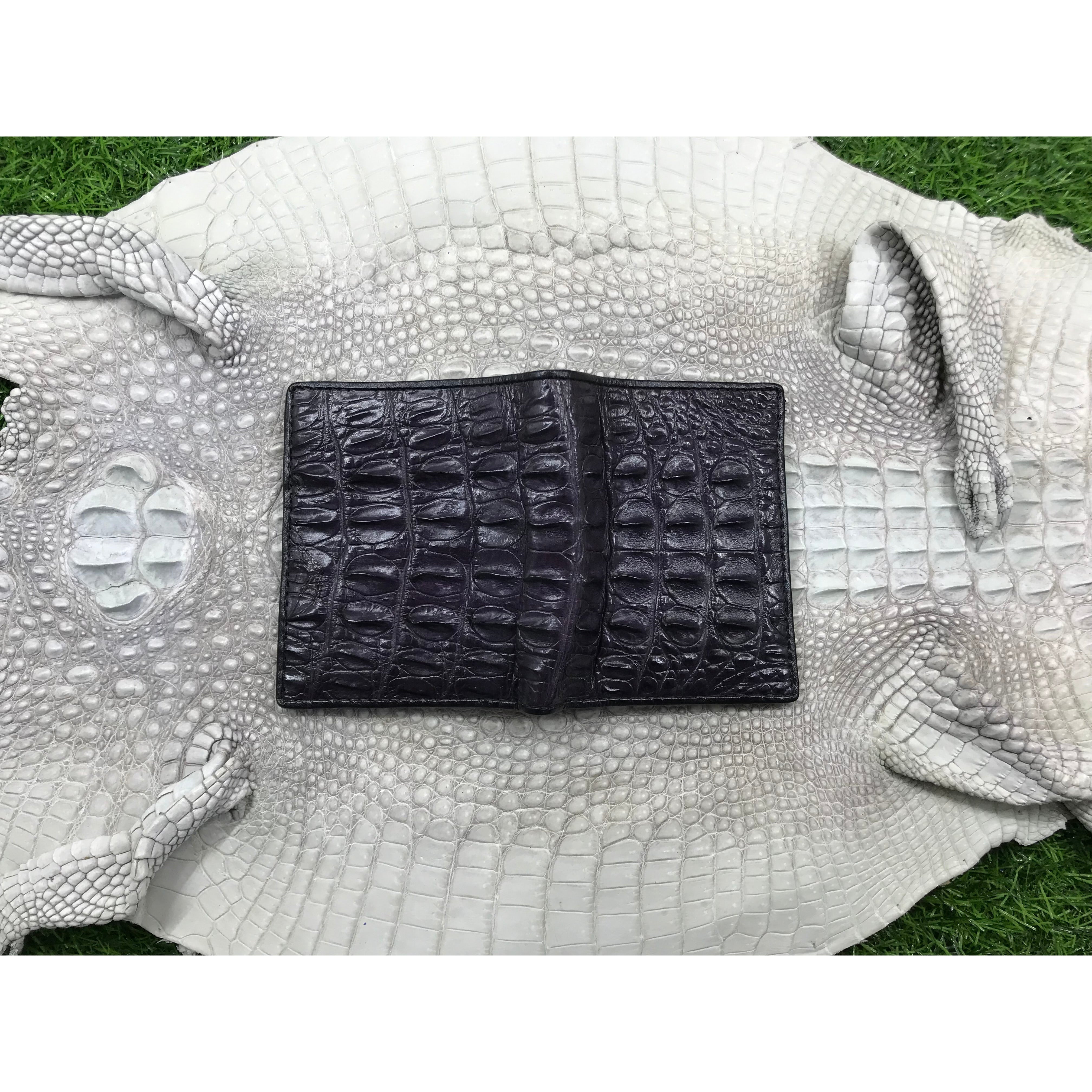 Black Alligator Horn Back Skin Bifold Vertical Wallet For Men | Handmade Crocodile Leather Wallet RFID Blocking | VL5712 - Vinacreations