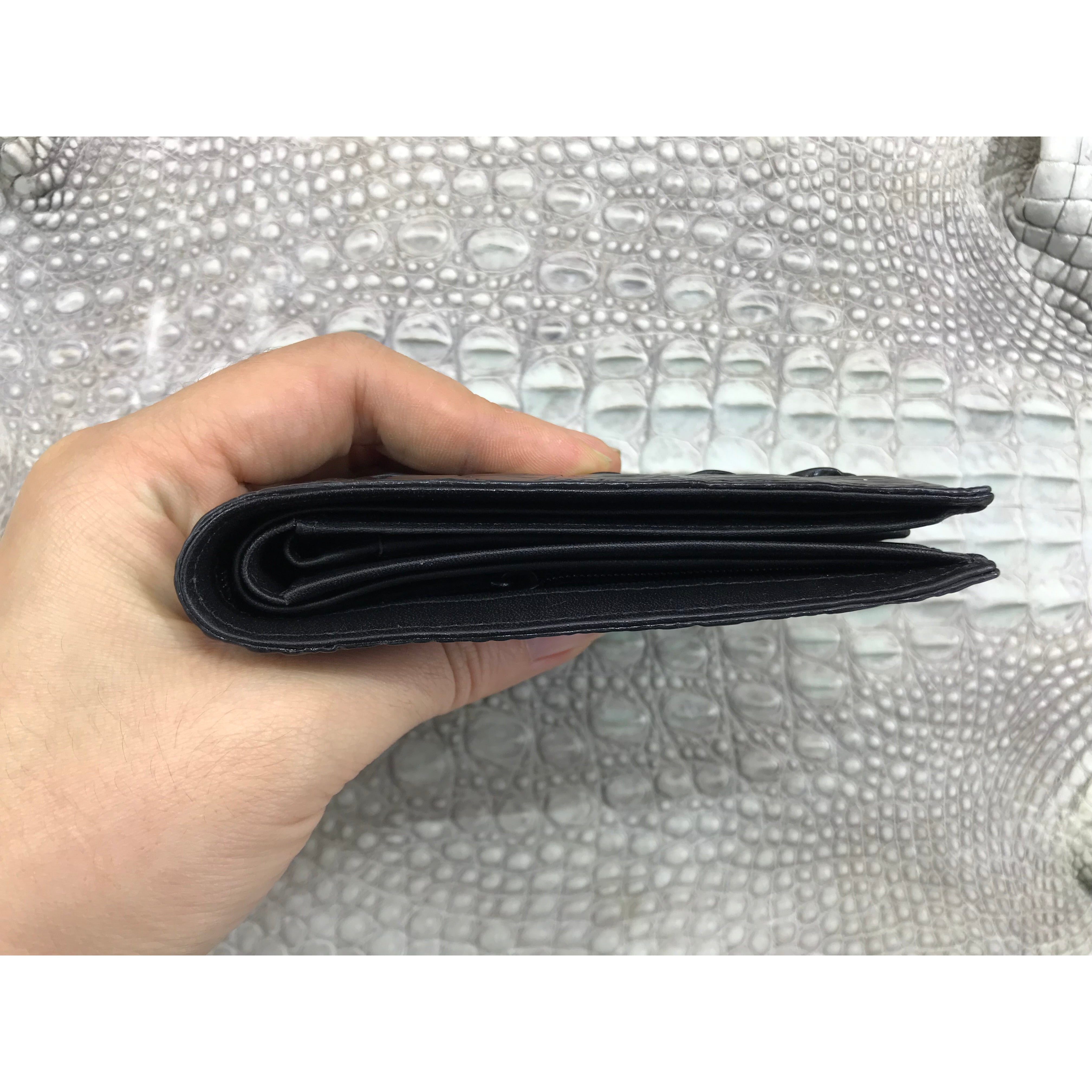 Black Alligator Horn Back Skin Bifold Wallet For Men | Handmade Crocodile Leather Wallet RFID Blocking | VL5655 - Vinacreations