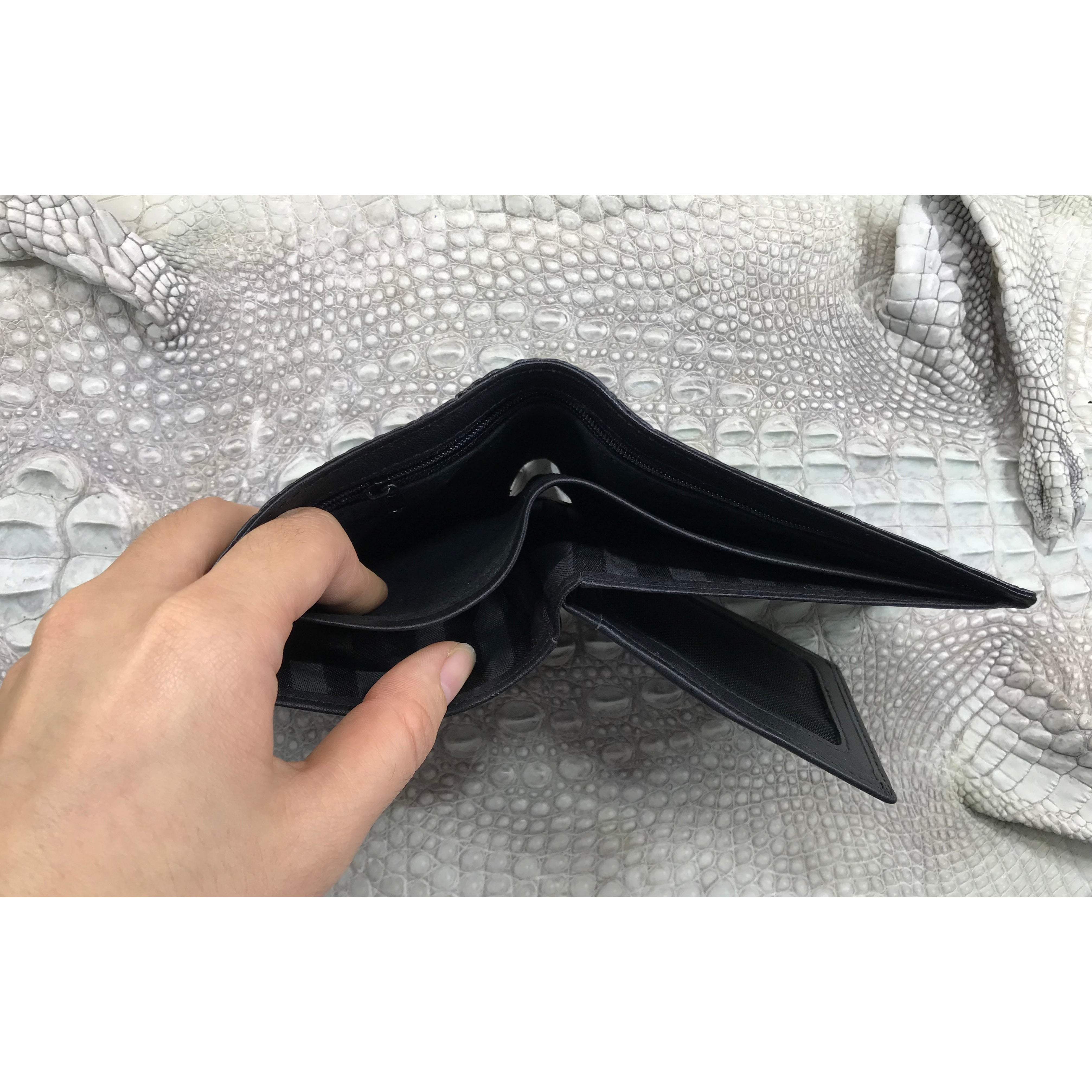 Black Alligator Horn Back Skin Bifold Wallet For Men | Handmade Crocodile Leather Wallet RFID Blocking | VL5655 - Vinacreations