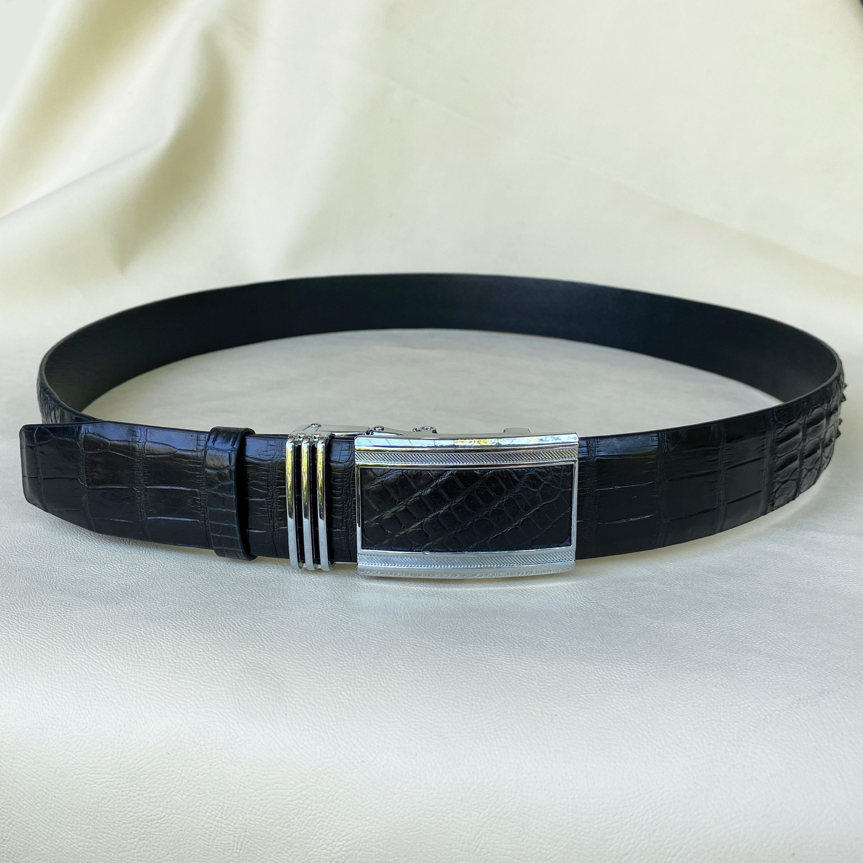 Black Alligator Hornback Leather Belt For Men - Automatic Buckle | BEHO11 - Vinacreations