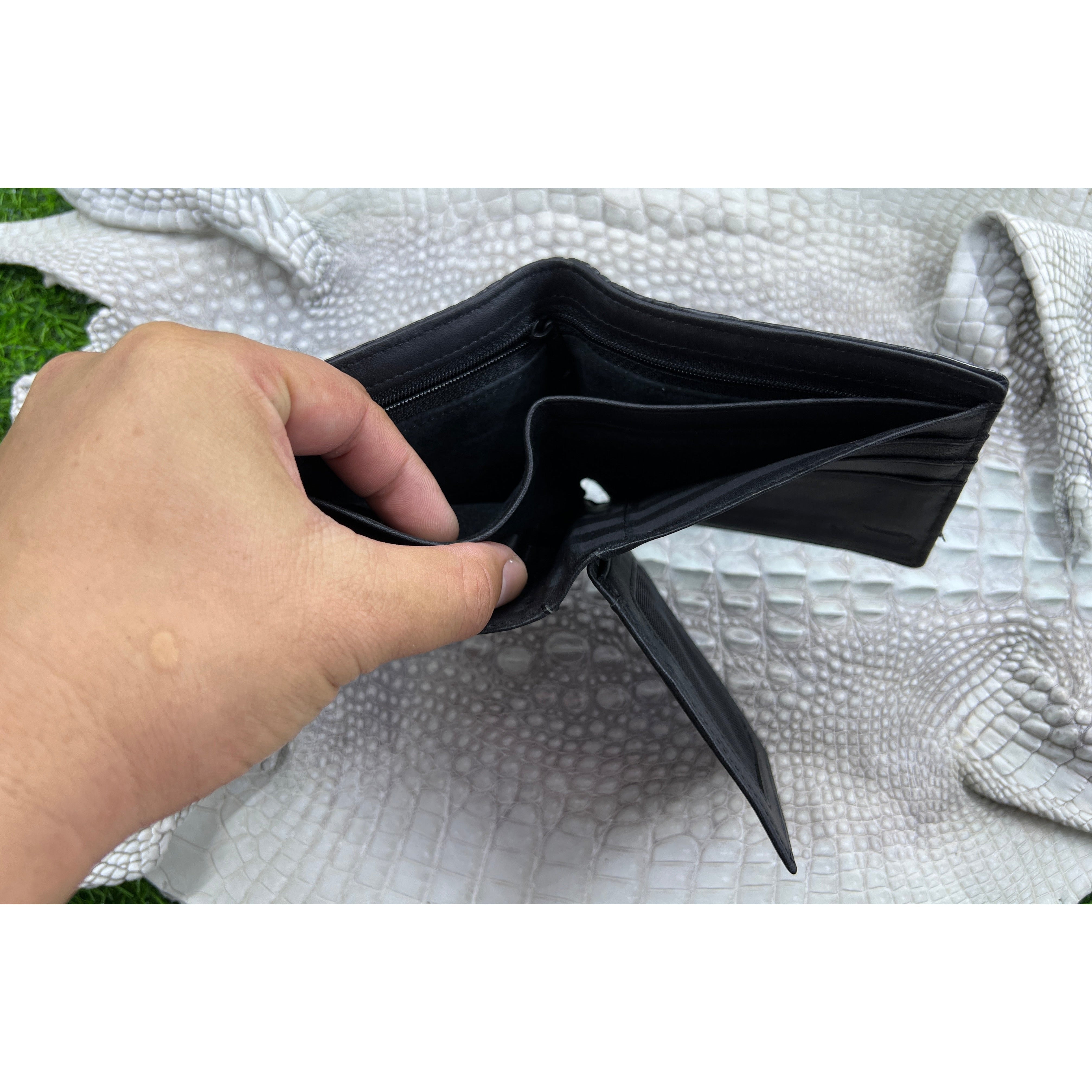 Black Alligator Hornback Skin Bifold Wallet For Men | Handmade Crocodile Leather Wallet RFID Blocking | VL4566 - Vinacreations