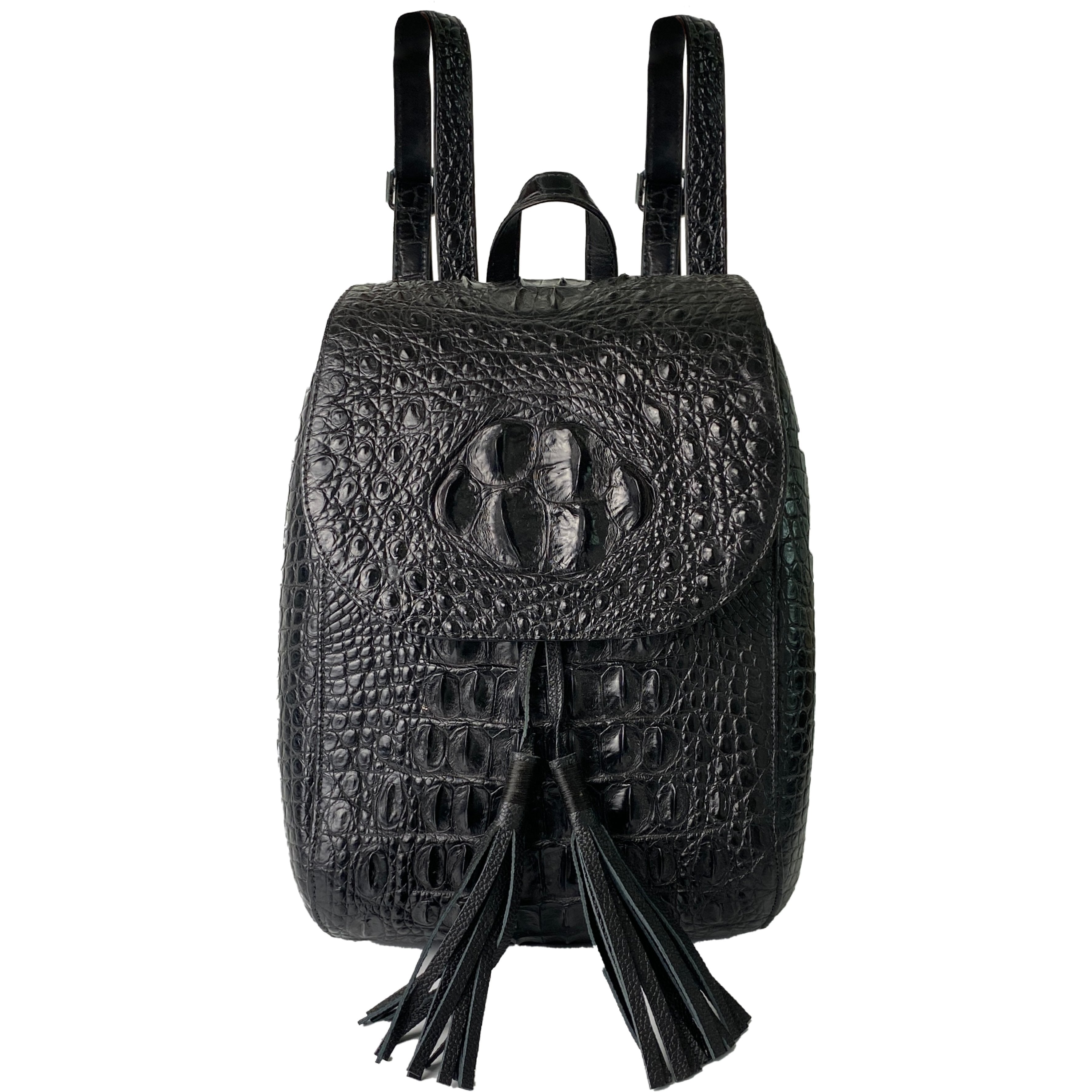 Men’s Genuine Crocodile Skin Backpack, Casual Travel Bag Extra Capacity  Casual Dark Brown