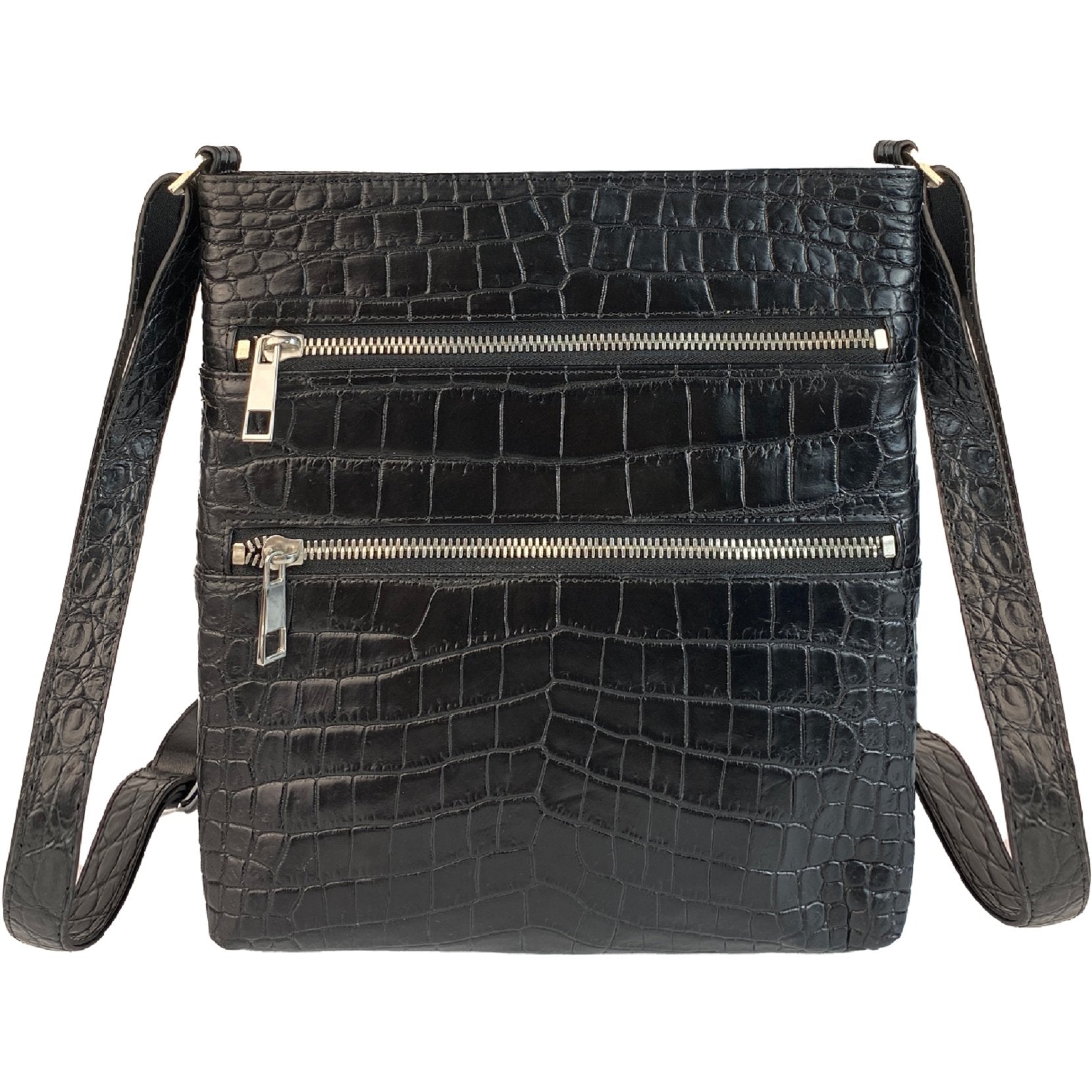 Black Alligator Leather Mens Crossbody Shoulder bag, Vertical Satchel Bag Casual, Small Messenger Bag Christmas Gift For Him - Vinacreations