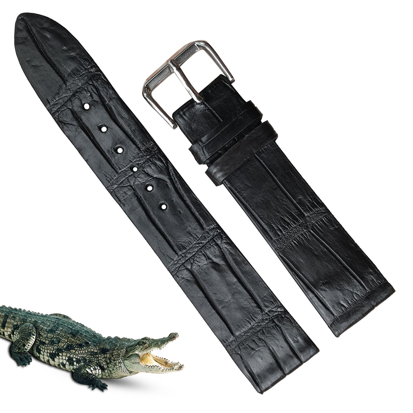 Black Alligator Leather Watch Band For Men | Premium Crocodile Quick Release Replacement Wristwatch Strap | DH-09 - Vinacreations