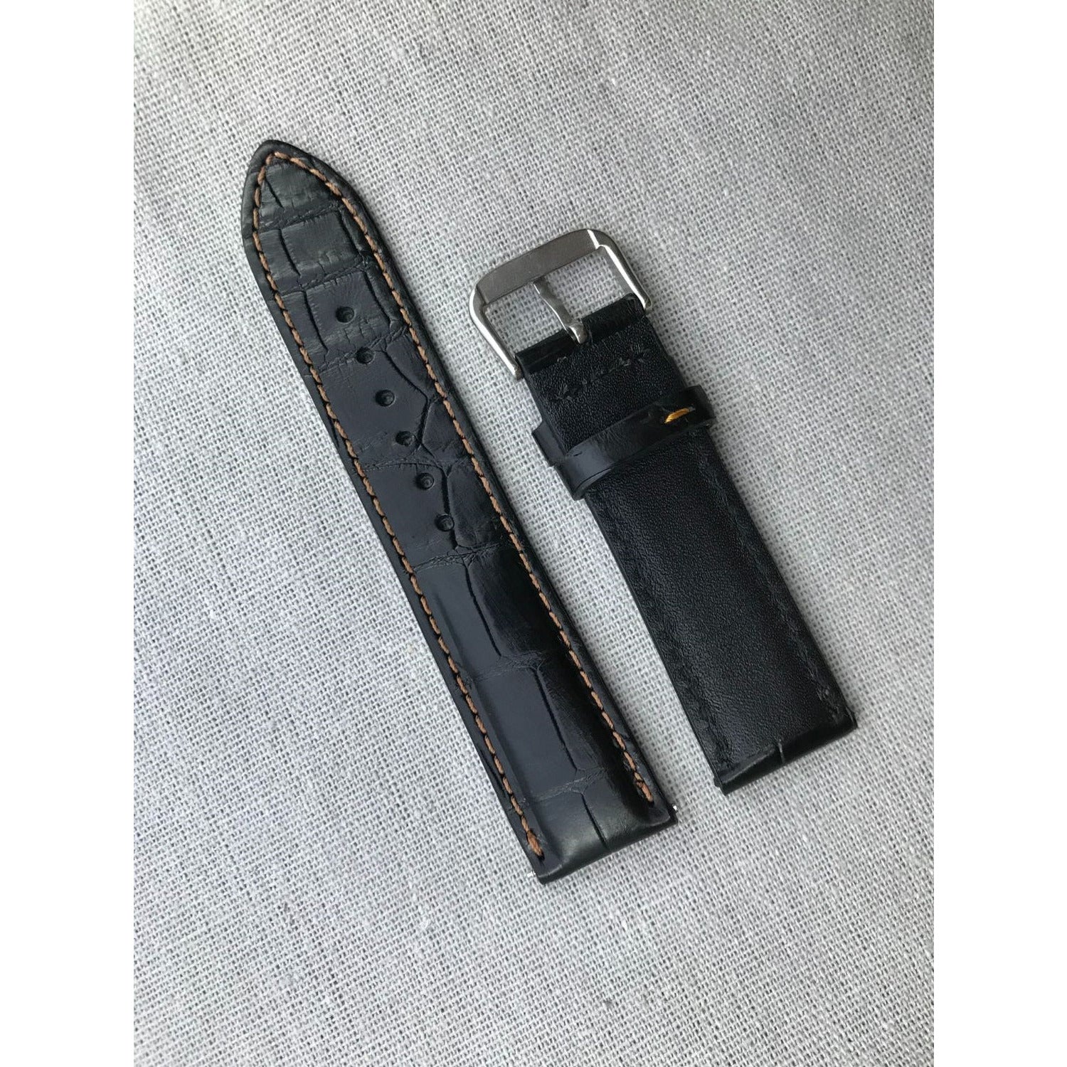 Black Alligator Leather Watch Band For Men | Premium Crocodile Quick Release Replacement Wristwatch Strap | DH-16 - Vinacreations