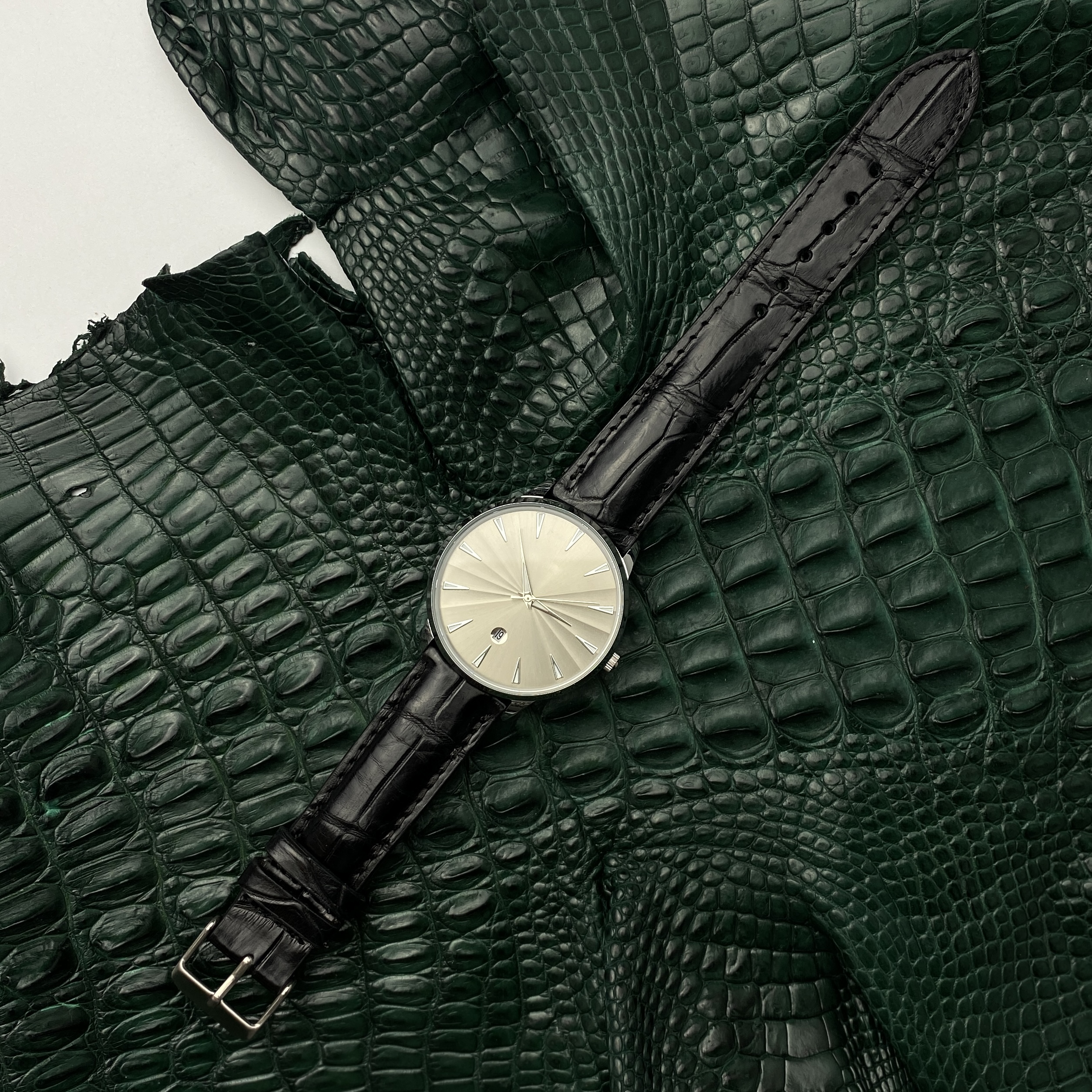 Black Alligator Leather Watch Strap