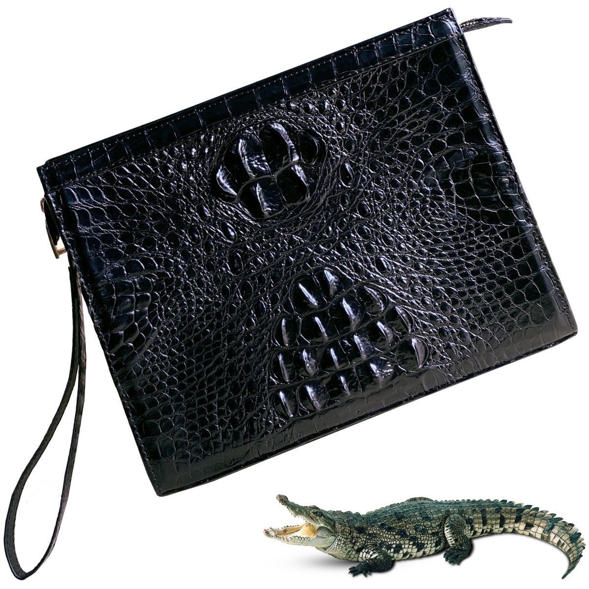 Premium Crocodile Leather Clutch Wallet With Wrist Strap