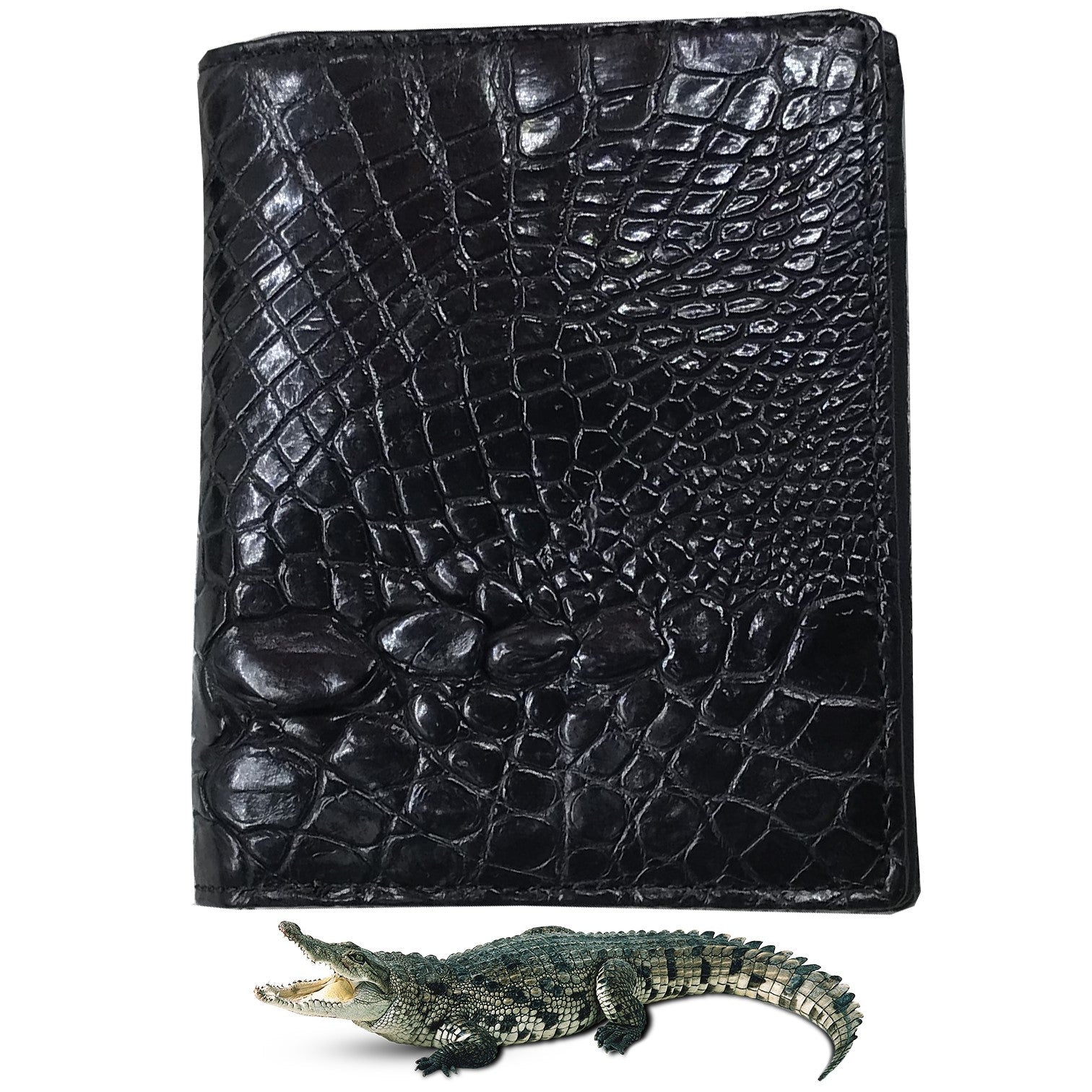 Black Alligator Skin Bifold Vertical Wallet For Men | Handmade Crocodile Leather Wallet RFID Blocking | VL5681 - Vinacreations
