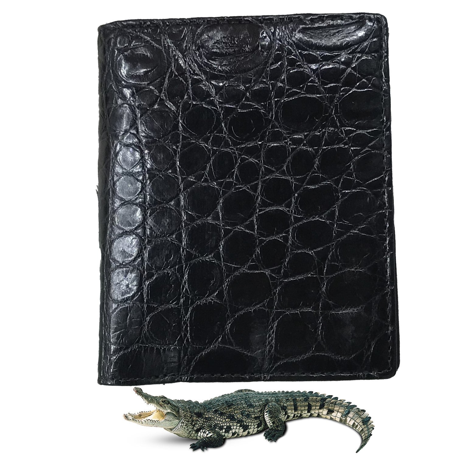 Black Alligator Skin Bifold Vertical Wallet For Men | Handmade Crocodile Leather Wallet RFID Blocking | VL5683 - Vinacreations