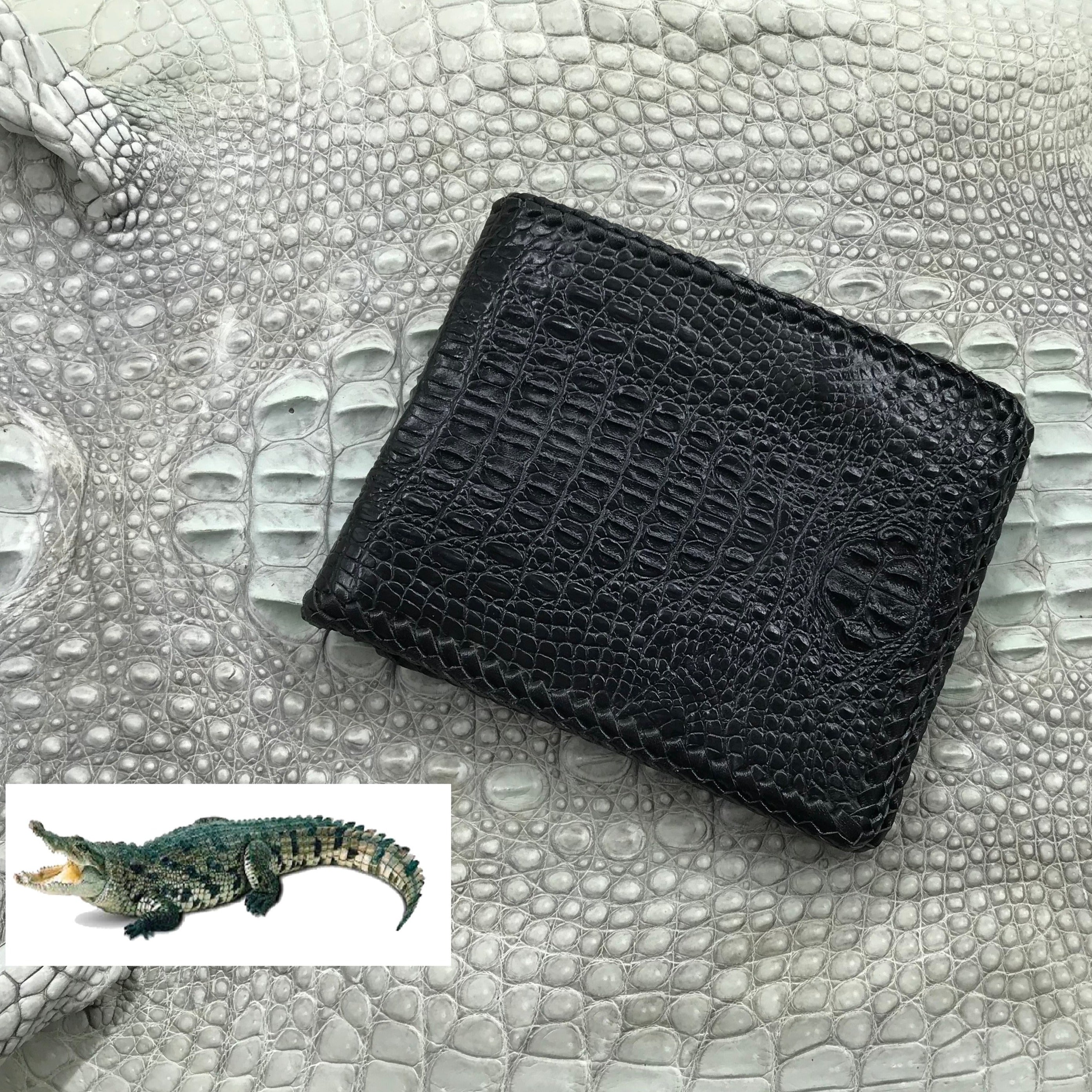 Bespoke Black Crocodile Leather Wallet, Bilfold, Card Holder