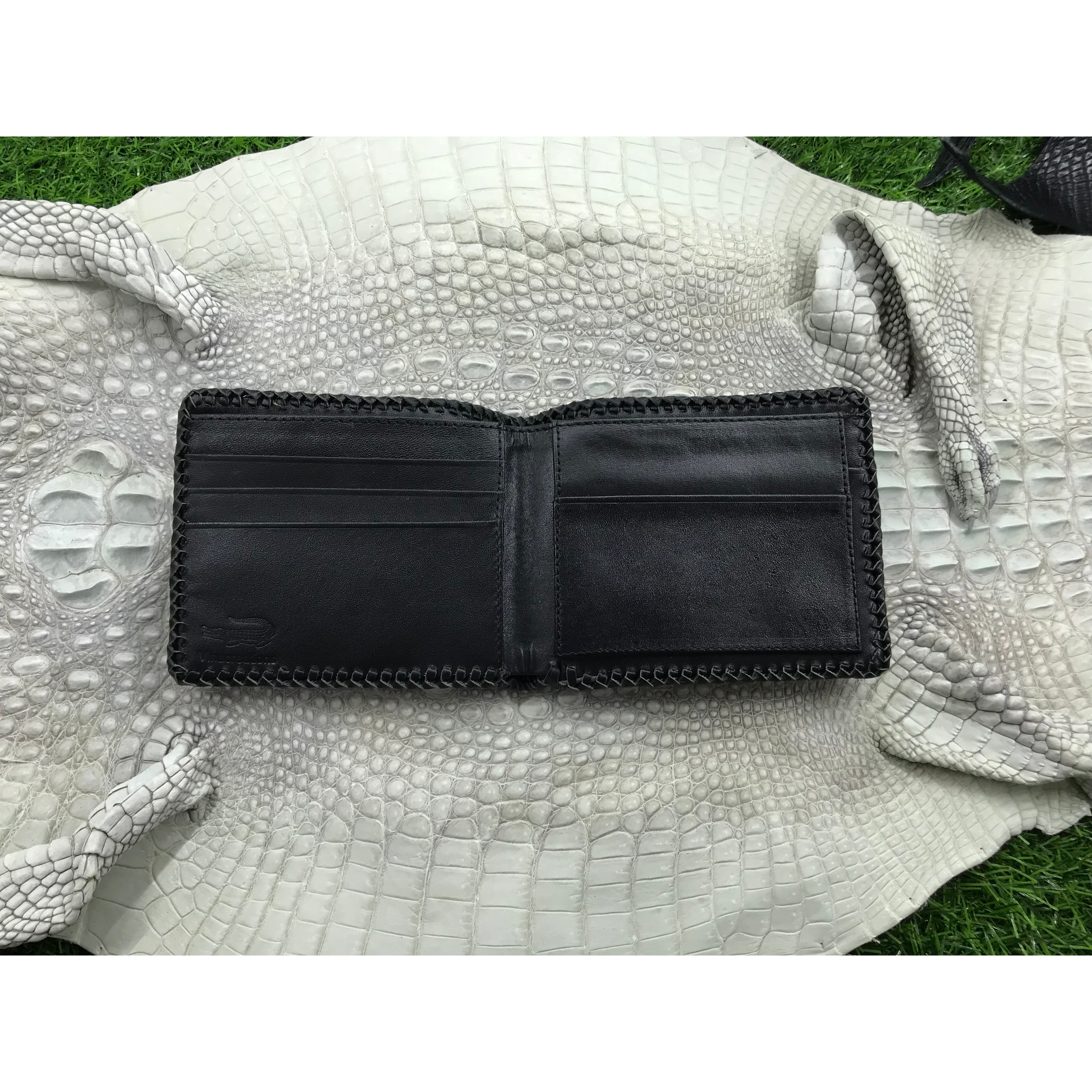 Black Alligator Skin Bifold Wallet For Men | Handmade Crocodile Leather Wallet RFID Blocking | VL4550 - Vinacreations