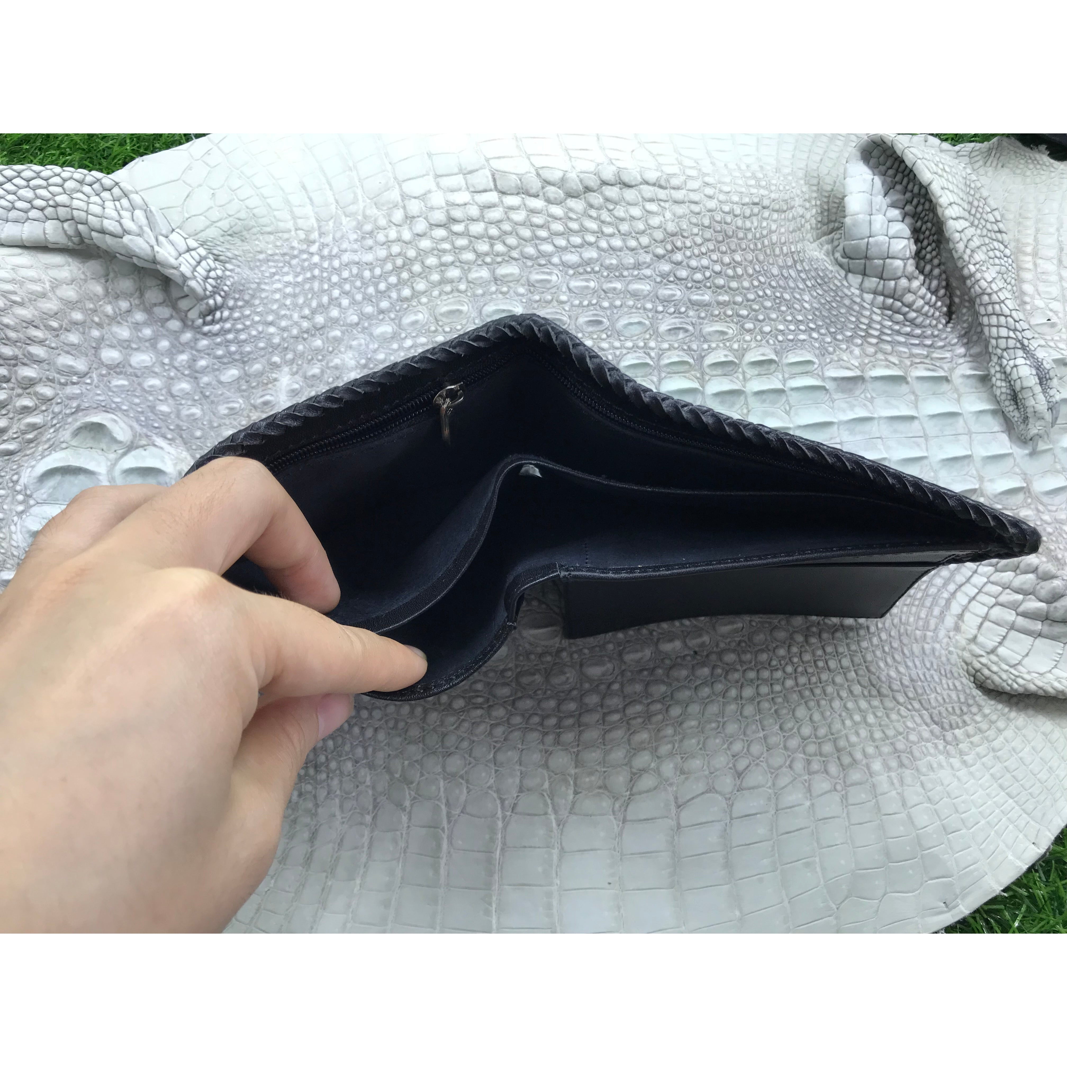 Black Alligator Skin Bifold Wallet For Men | Handmade Crocodile Leather Wallet RFID Blocking | VL4550 - Vinacreations