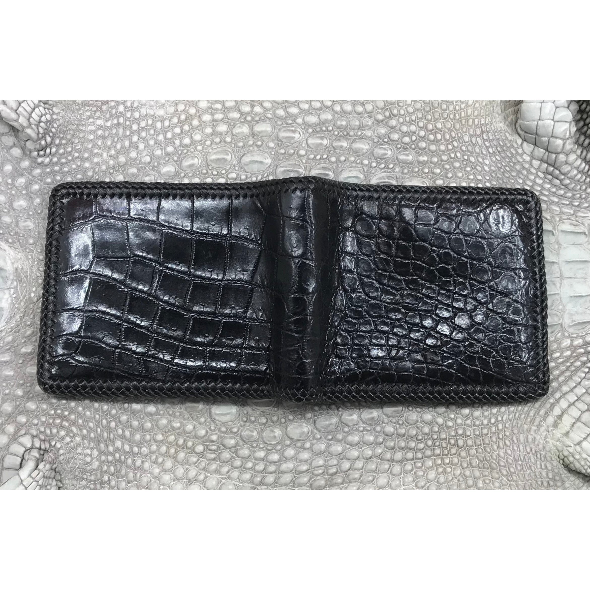 Black Alligator Skin Bifold Wallet For Men | Handmade Crocodile Leather Wallet RFID Blocking | VL5662 - Vinacreations
